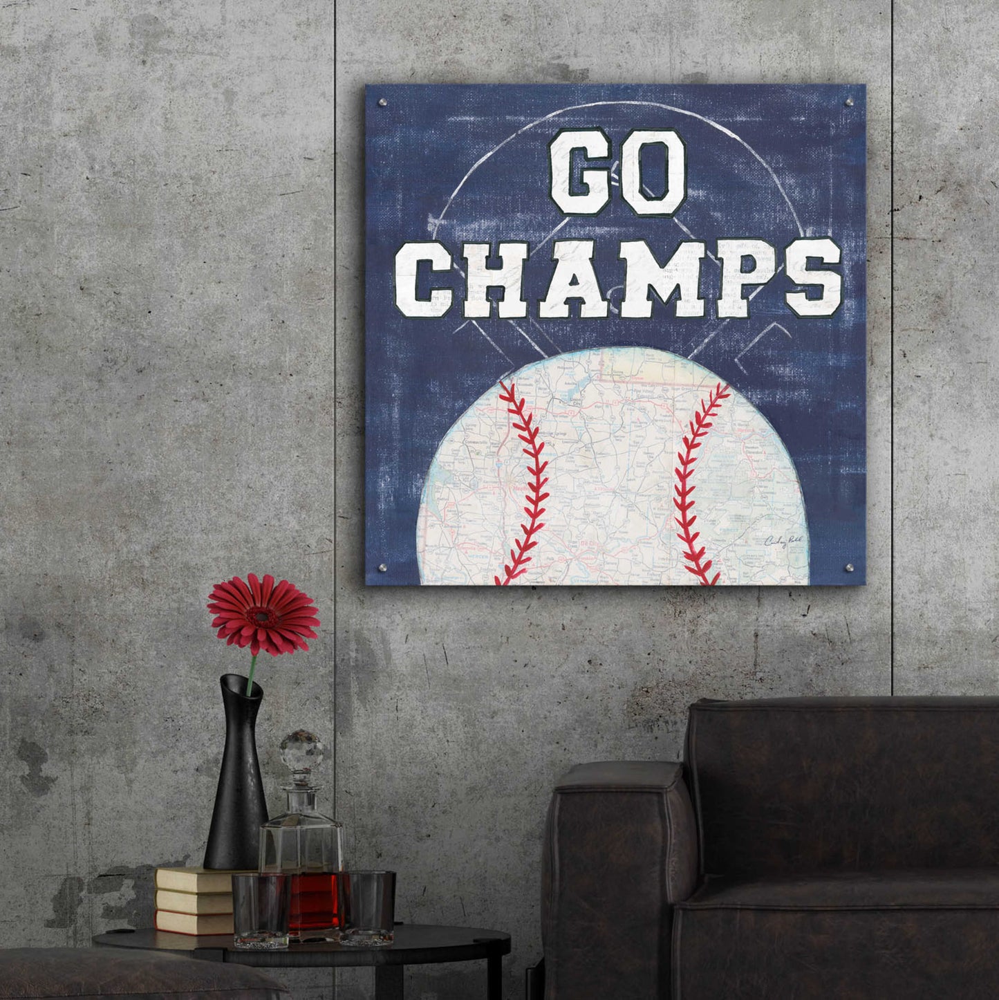 Epic Art 'On the Field III Go Champs' by Courtney Prahl, Acrylic Glass Wall Art,36x36