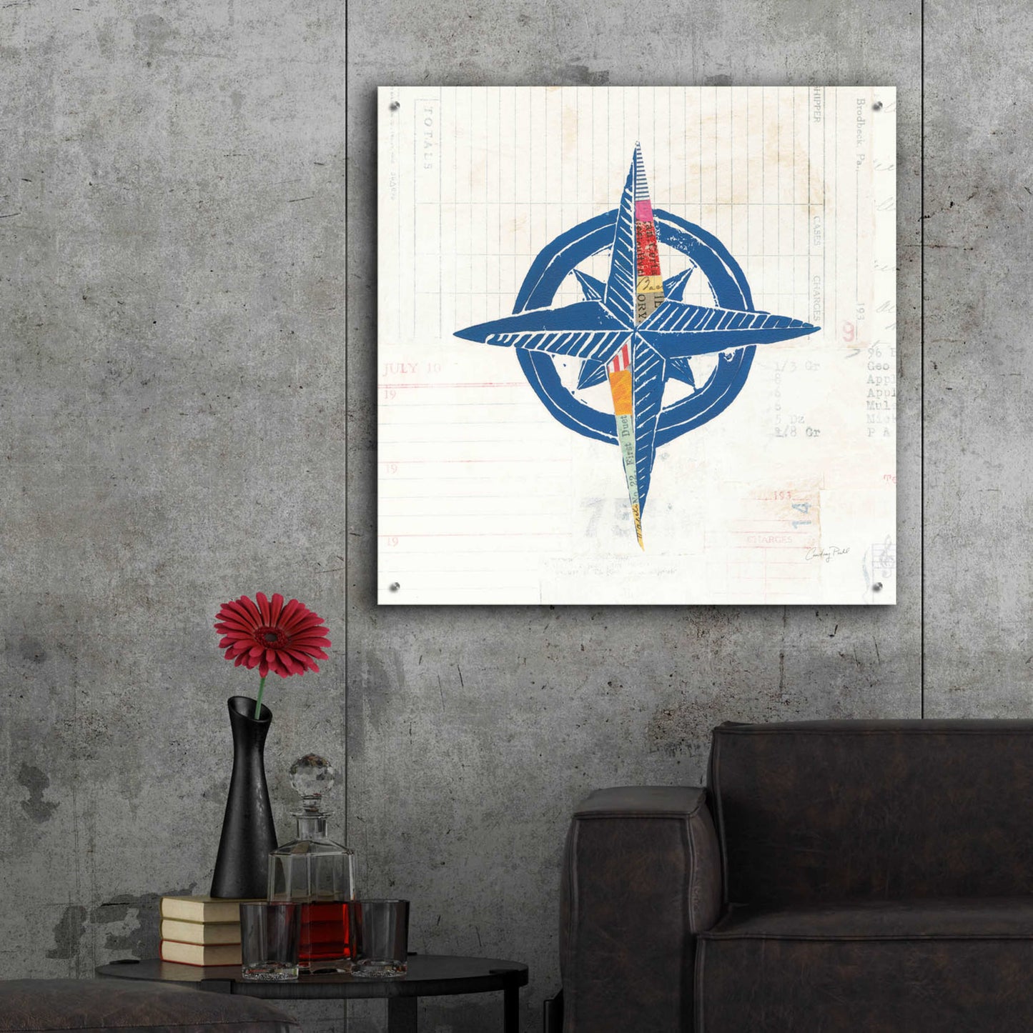 Epic Art 'Nautical Collage I on Newsprint' by Courtney Prahl, Acrylic Glass Wall Art,36x36