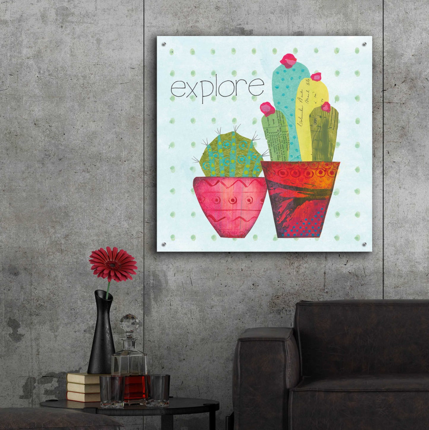 Epic Art 'Southwest Cactus I' by Courtney Prahl, Acrylic Glass Wall Art,36x36
