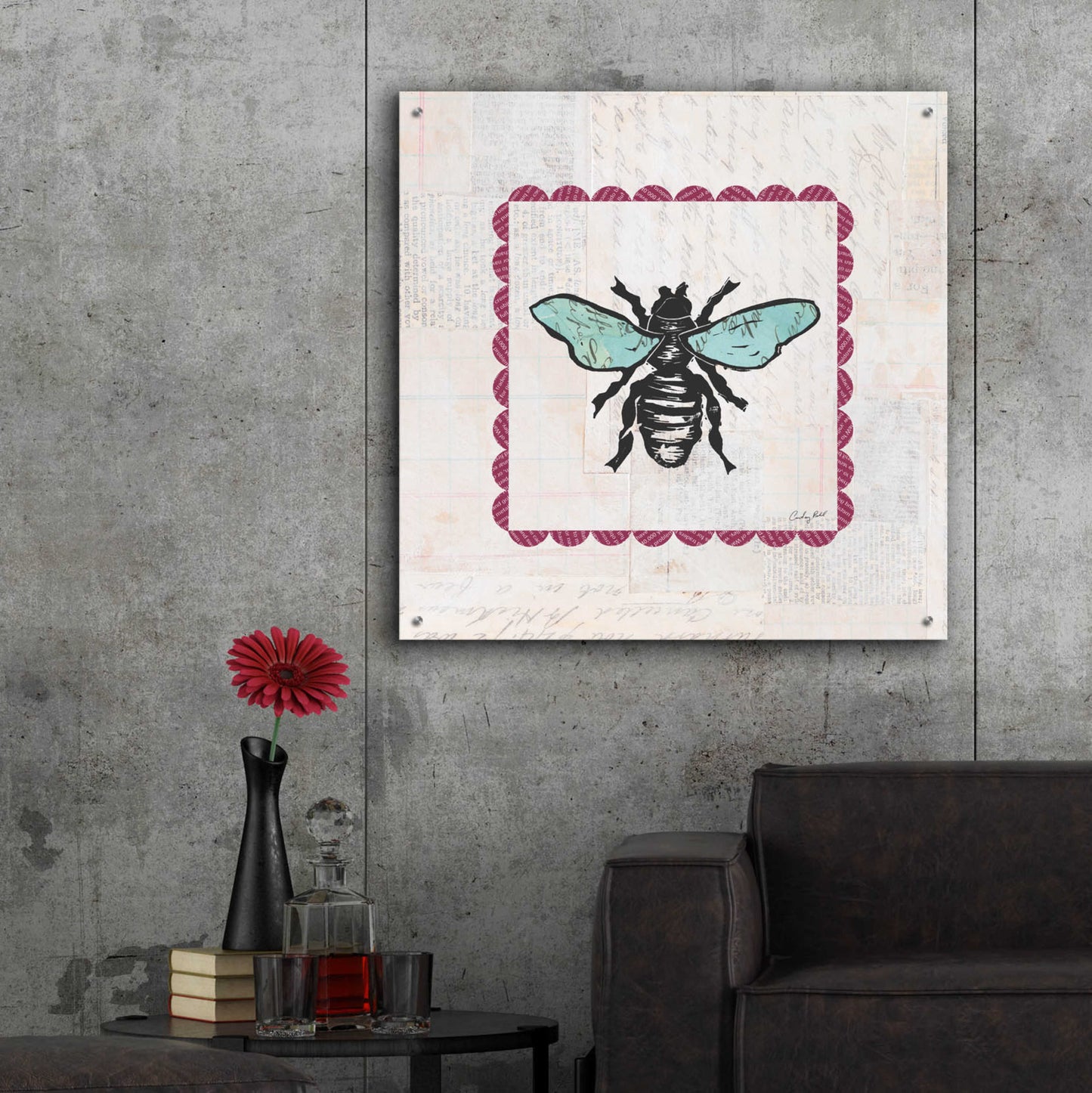 Epic Art 'Bee Stamp Bright by Courtney Prahl, Acrylic Glass Wall Art,36x36