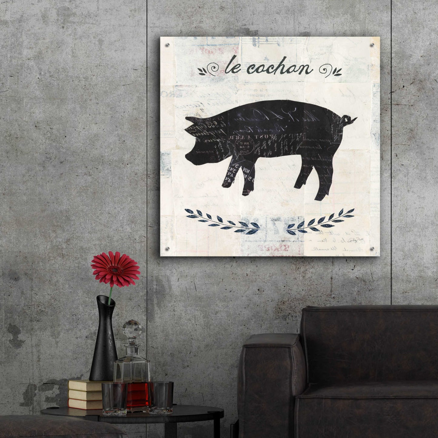 Epic Art 'Le Cochon Silhouette Sq Words by Courtney Prahl, Acrylic Glass Wall Art,36x36