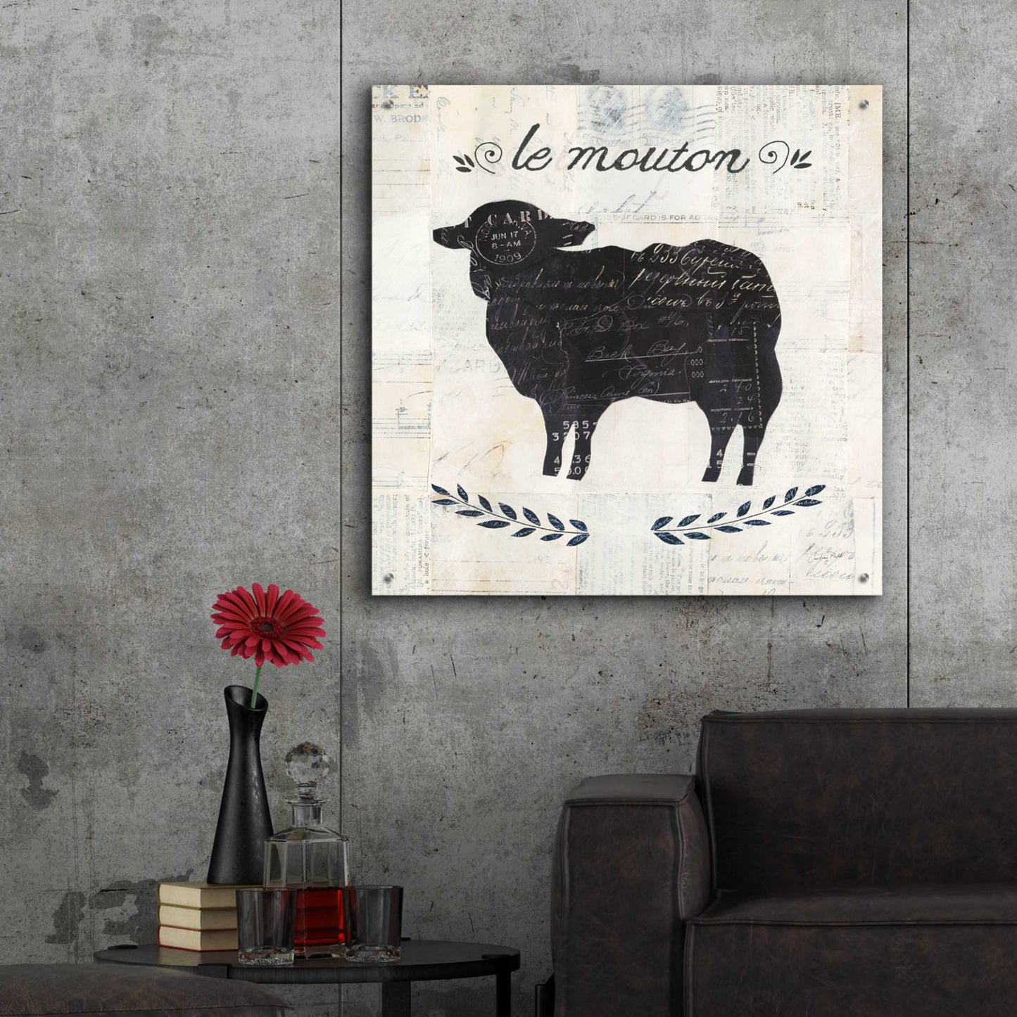 Epic Art 'Le Mouton Silhouette Sq Words by Courtney Prahl, Acrylic Glass Wall Art,36x36