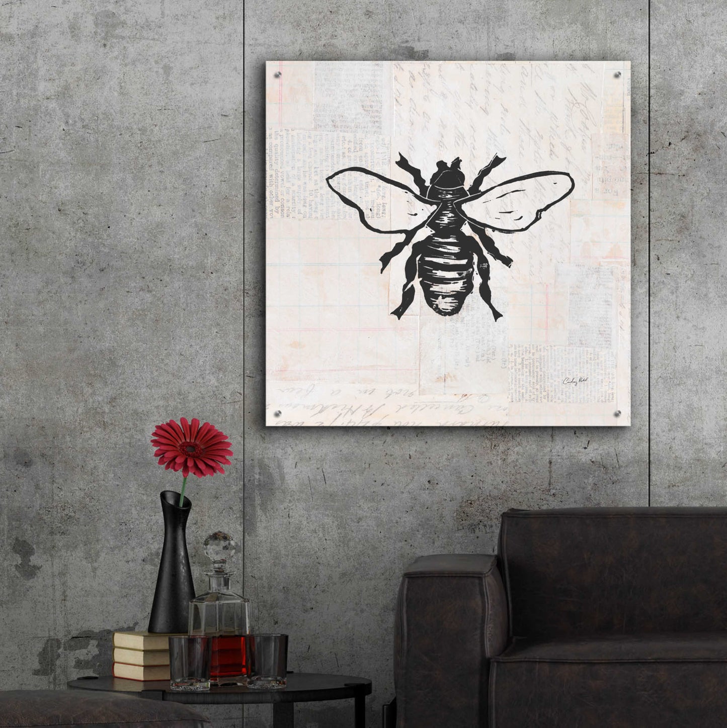 Epic Art 'Bee Stamp BW by Courtney Prahl, Acrylic Glass Wall Art,36x36