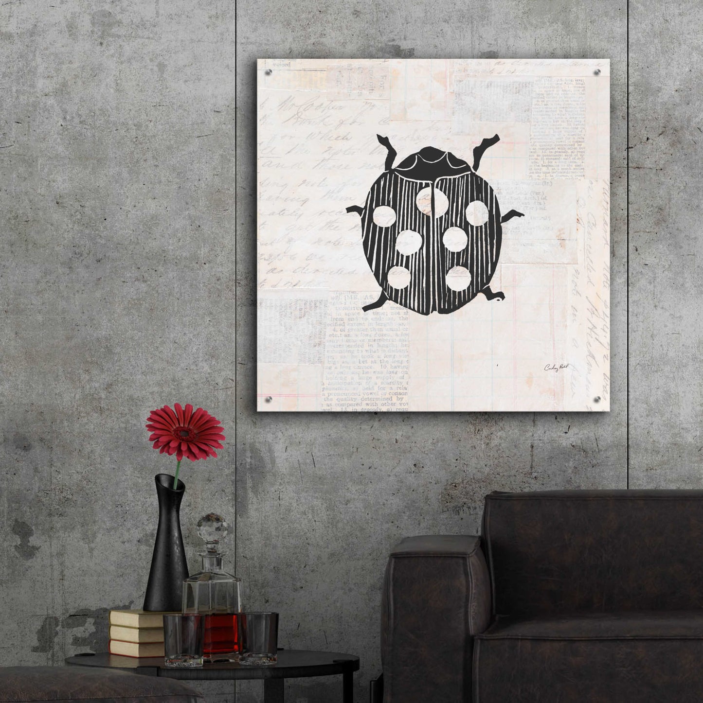 Epic Art 'Ladybug Stamp BW by Courtney Prahl, Acrylic Glass Wall Art,36x36