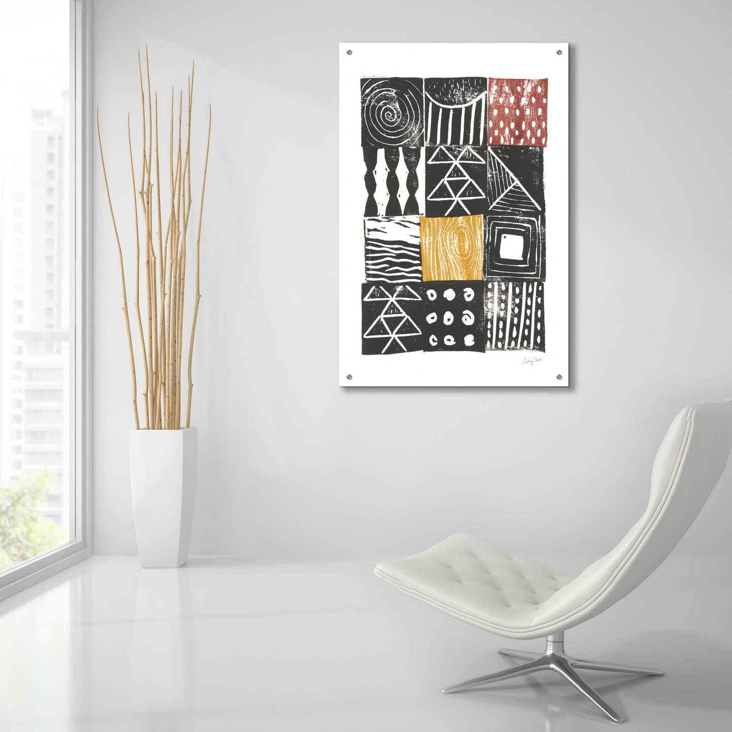 Epic Art 'Block Print V Red Yellow by Courtney Prahl, Acrylic Glass Wall Art,24x36