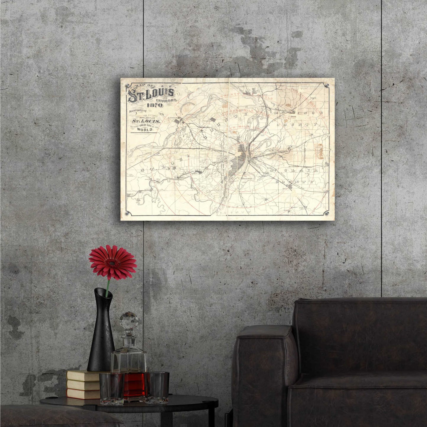 Epic Art 'Vintage St Louis Map v2' by Wild Apple Portfolio, Acrylic Glass Wall Art,36x24