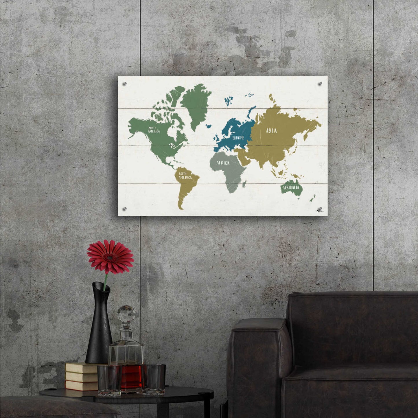 Epic Art 'Peace and Lodge World Map' by Janelle Penner, Acrylic Glass Wall Art,36x24