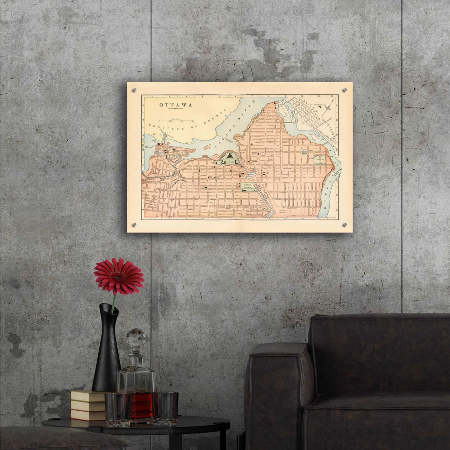 Epic Art 'Map of Ottawa' by Wild Apple Portfolio, Acrylic Glass Wall Art,36x24