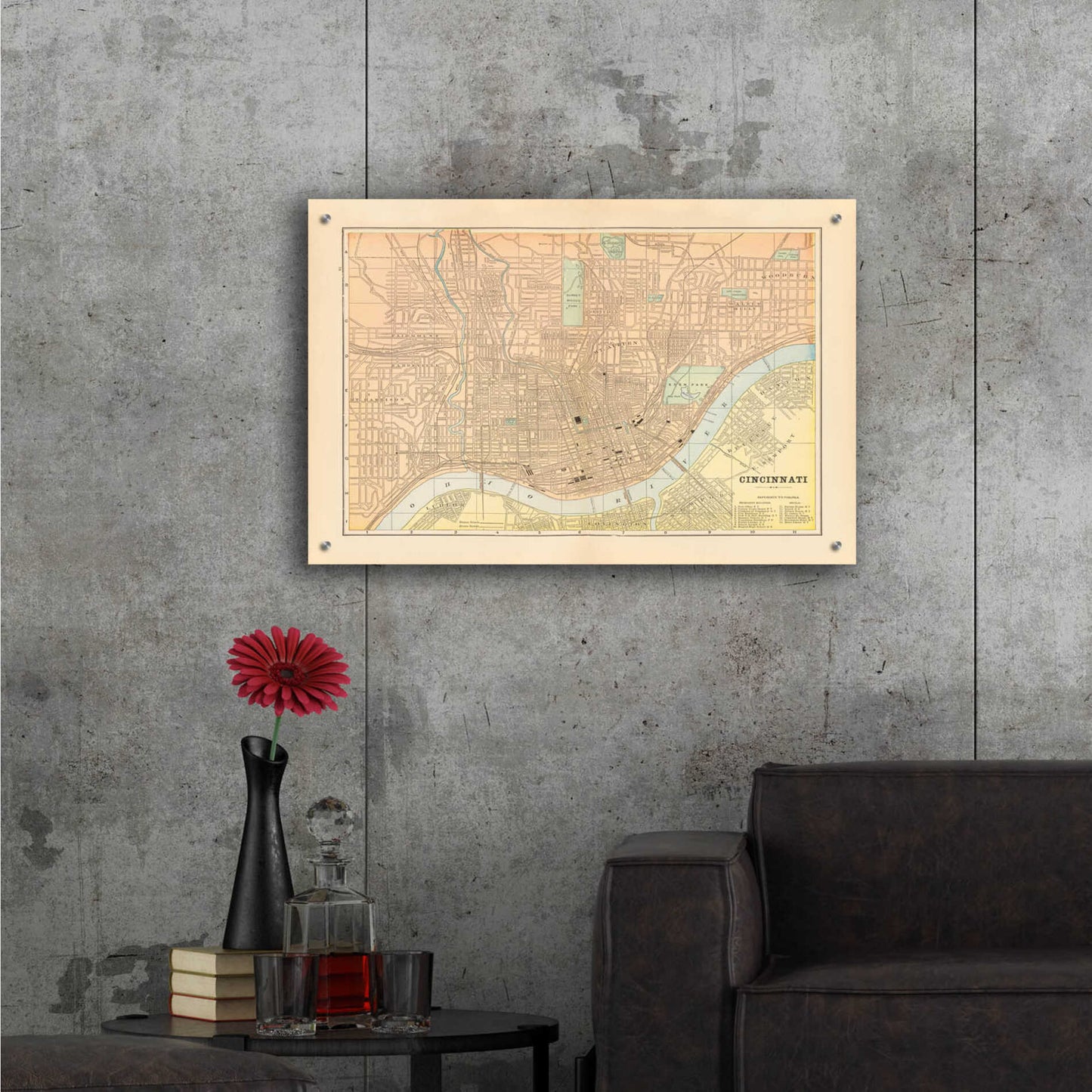 Epic Art 'Map of Cincinnati' by Wild Apple Portfolio, Acrylic Glass Wall Art,36x24