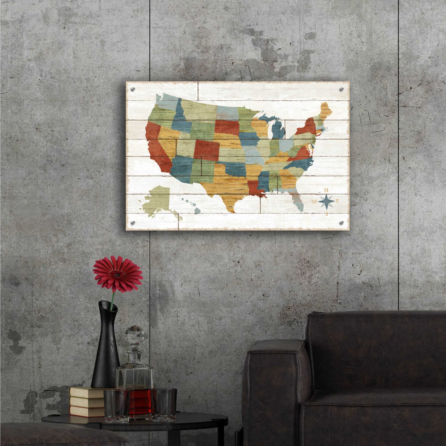Epic Art 'Barnboard Map no Words' by Sue Schlabach, Acrylic Glass Wall Art,36x24