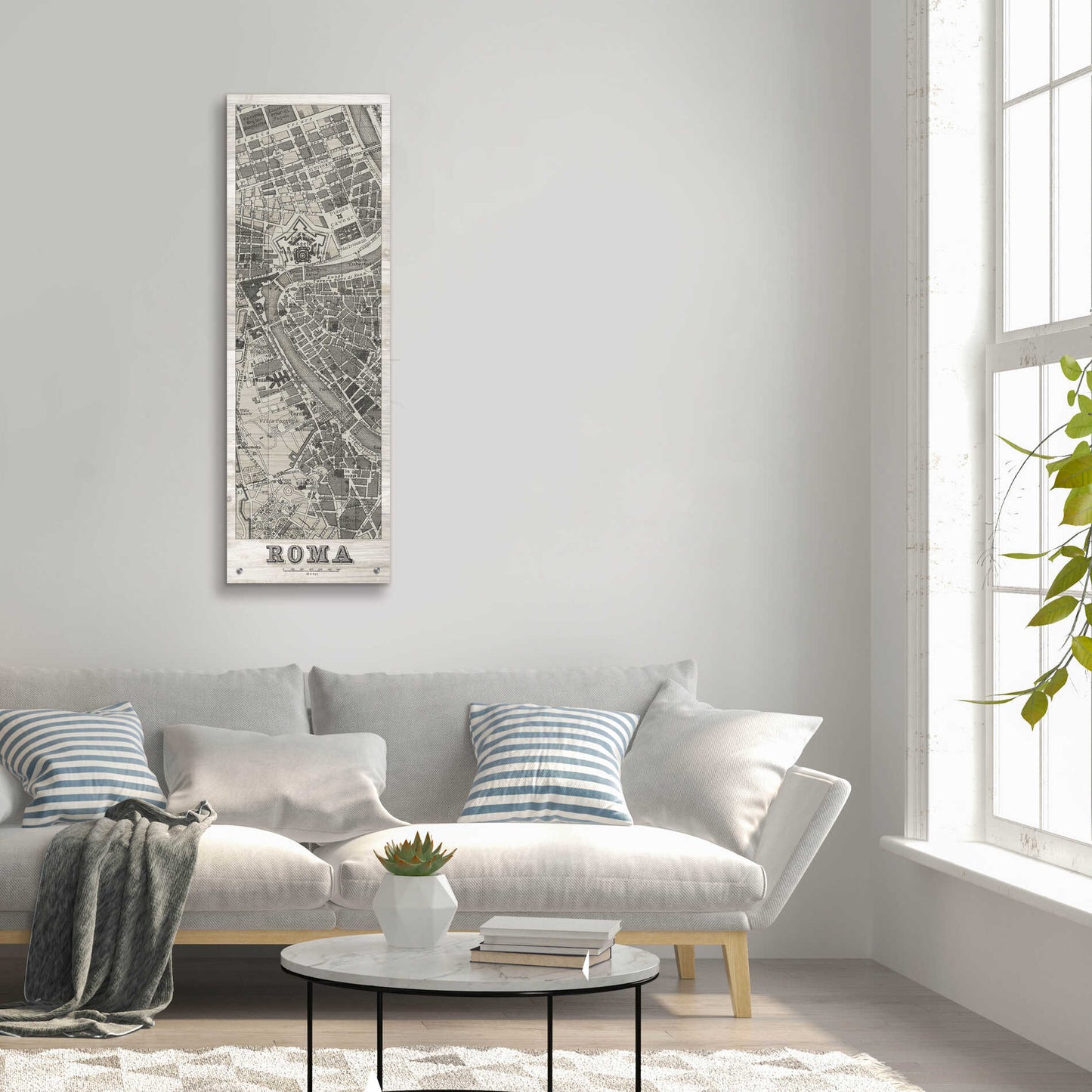 Epic Art 'Roma Map Panel on Wood' by Wild Apple Portfolio, Acrylic Glass Wall Art,16x48