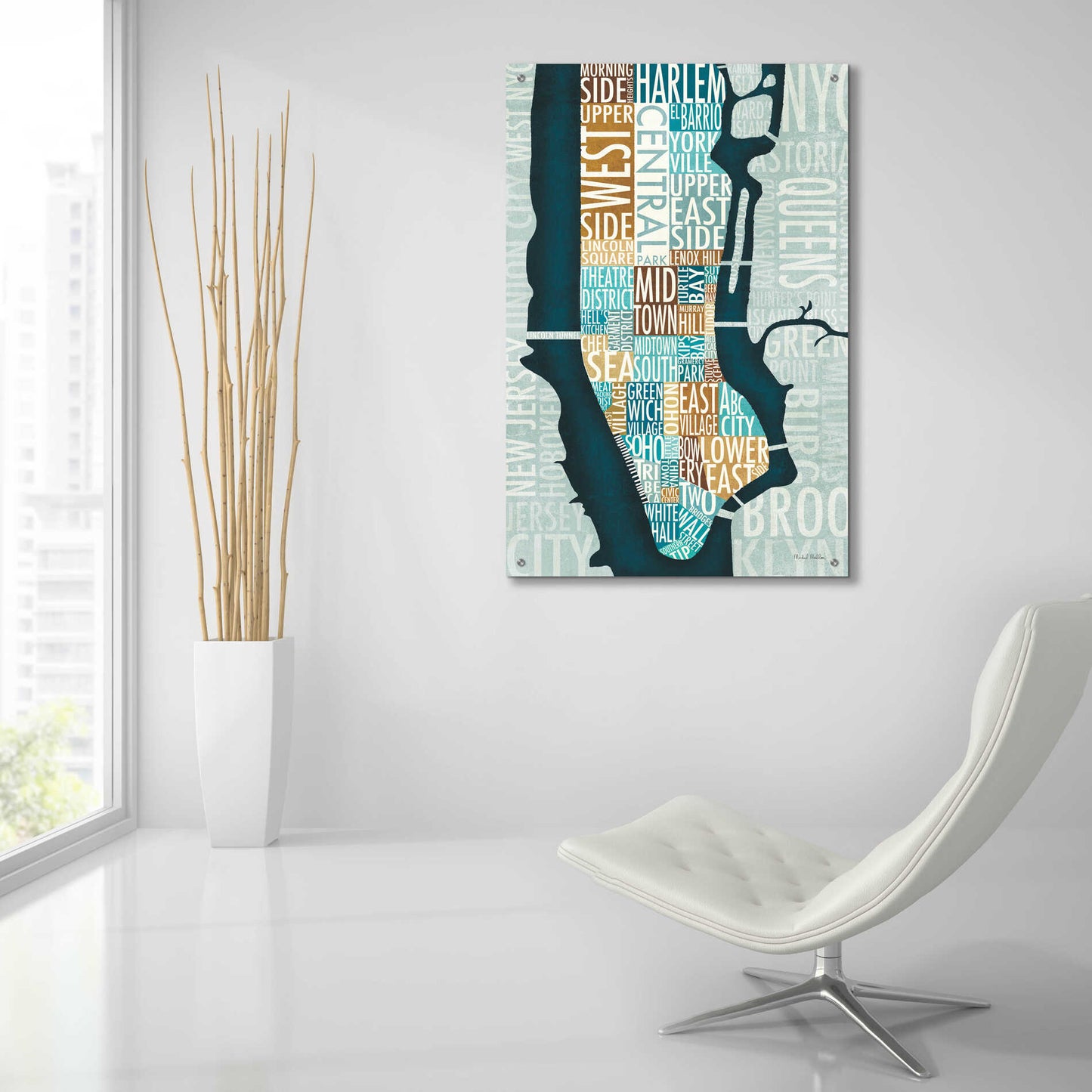 Epic Art 'Manhattan Map Blue Brown' by Michael Mullan, Acrylic Glass Wall Art,24x36