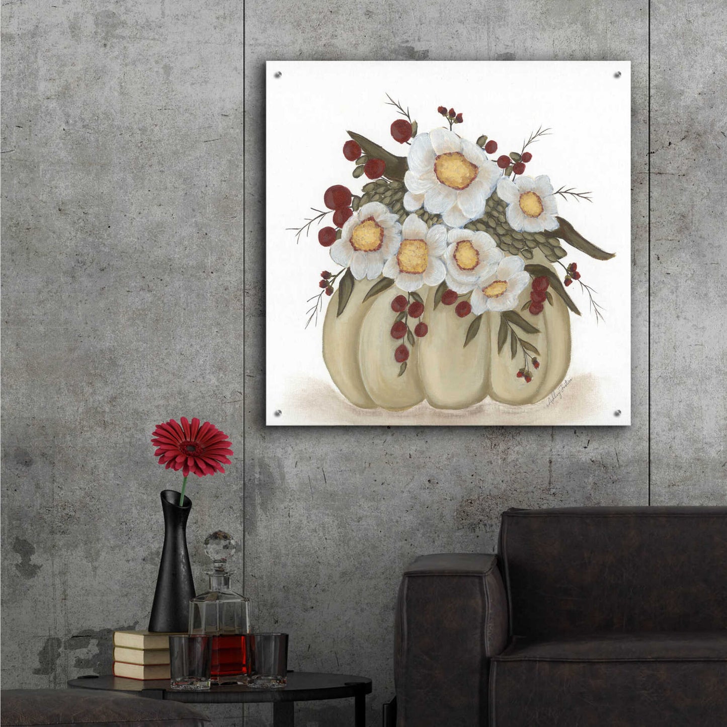 Epic Art 'Floral Pumpkin' by Ashley Justice, Acrylic Glass Wall Art,36x36