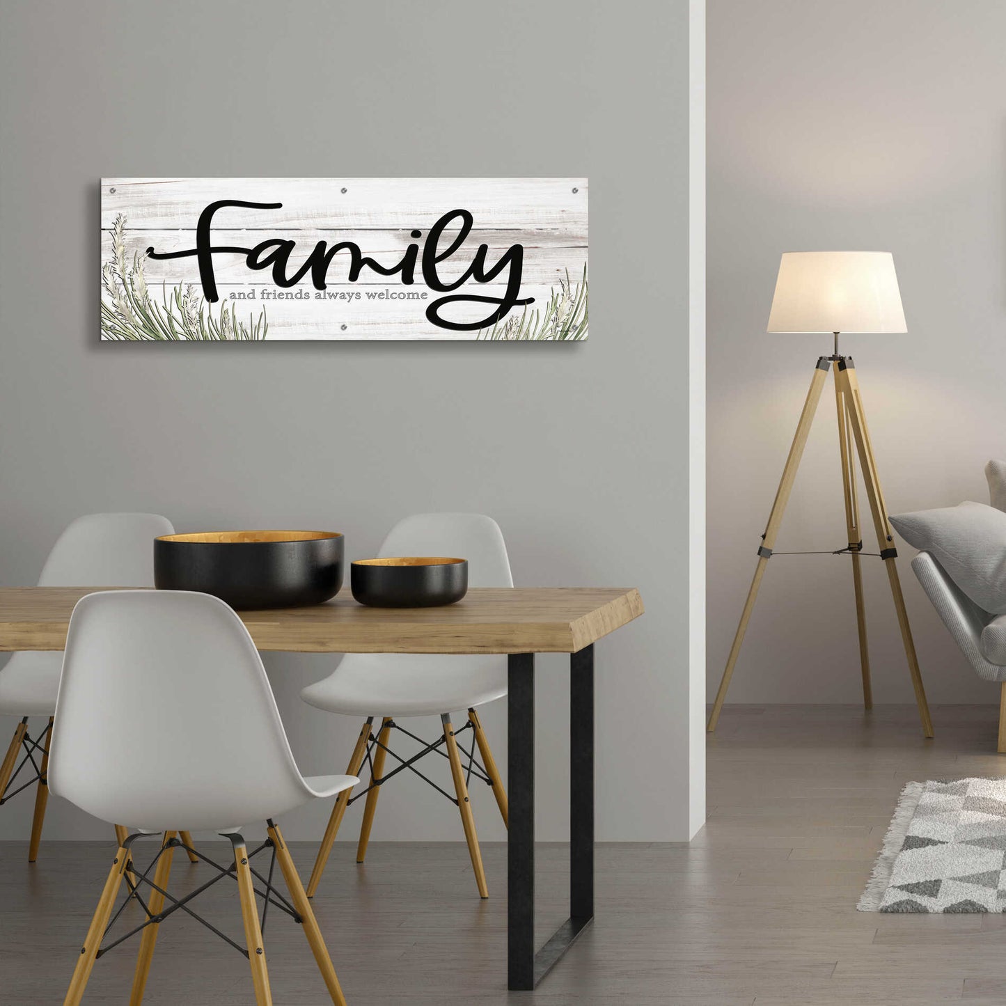 Epic Art 'Family and Friends Always Welcome ' by Susie Boyer, Acrylic Glass Wall Art,48x16