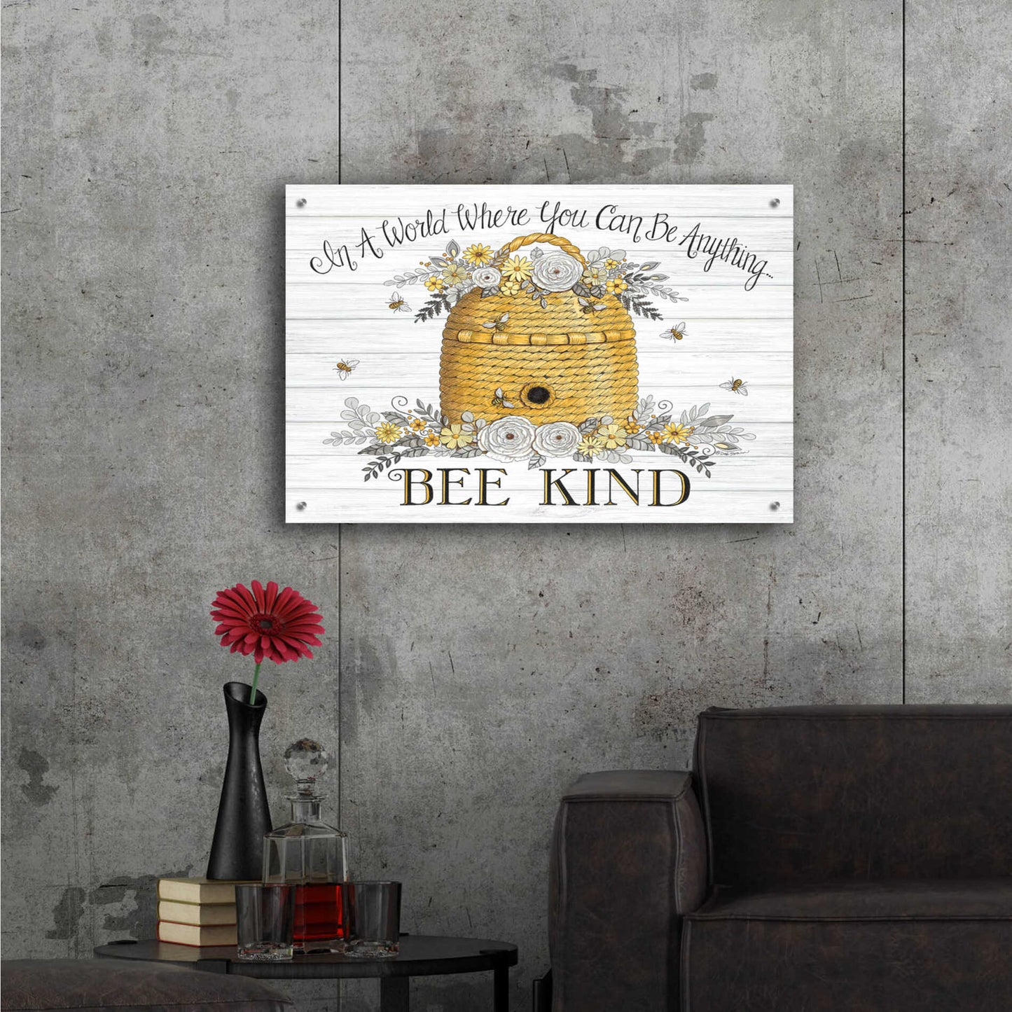 Epic Art 'Bee Kind Bee Hive' by Deb Strain, Acrylic Glass Wall Art,36x24