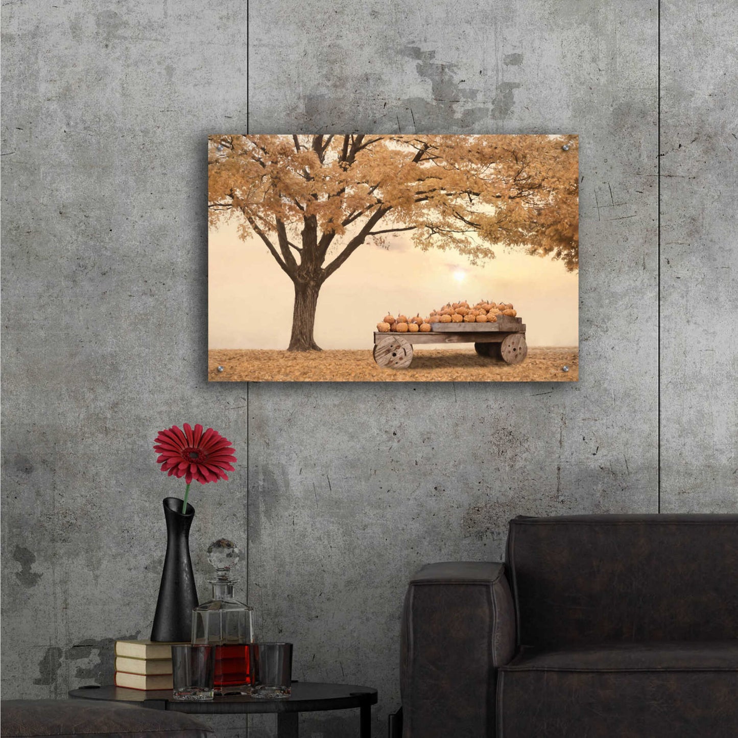 Epic Art 'Autumn Leaves and Pumpkins Please' by Lori Deiter, Acrylic Glass Wall Art,36x24