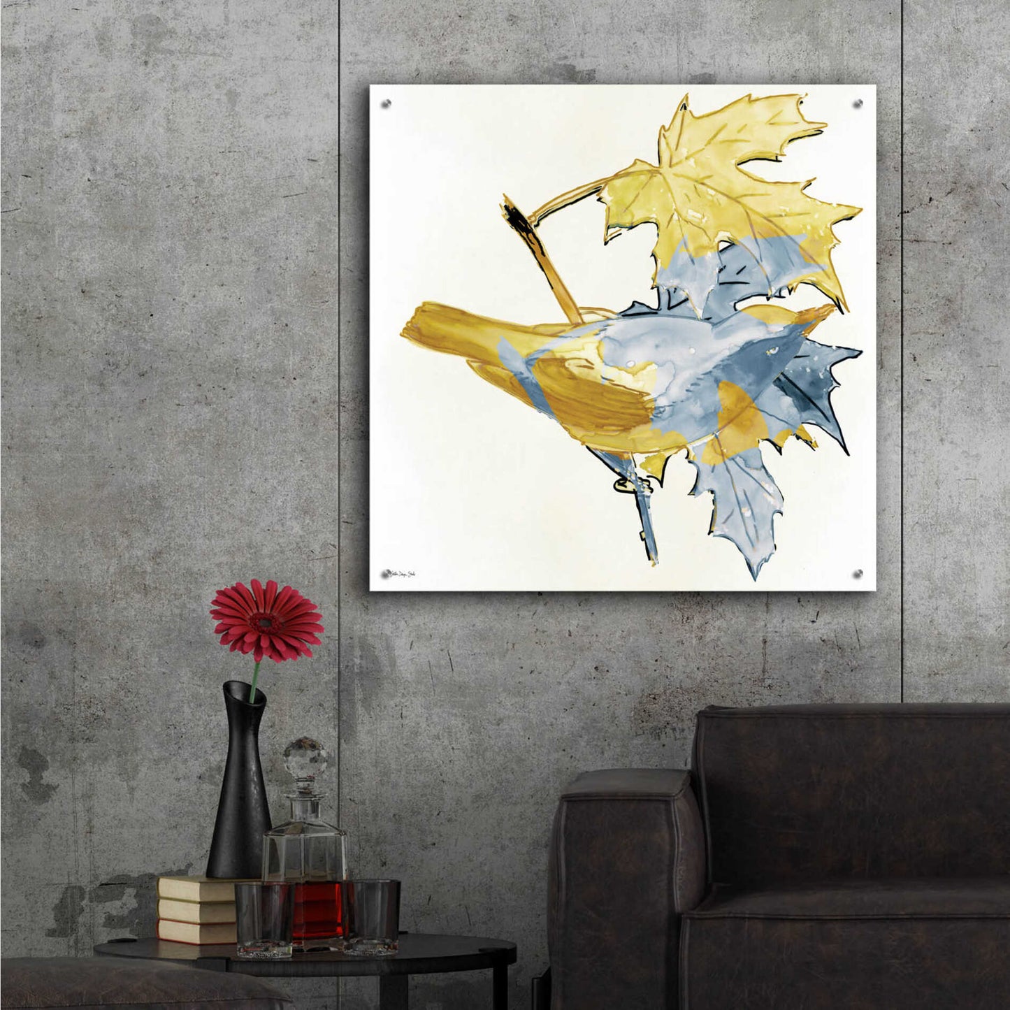Epic Art 'Blue and Gold Bird' by Stellar Design Studio, Acrylic Glass Wall Art,36x36