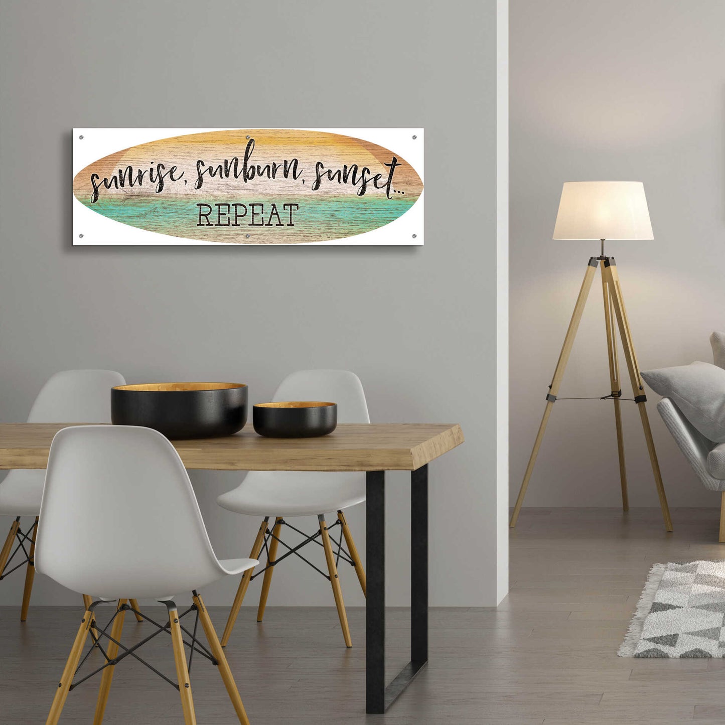 Epic Art 'Sunrise Surfboard' by Cloverfield & Co., Acrylic Glass Wall Art,48x16