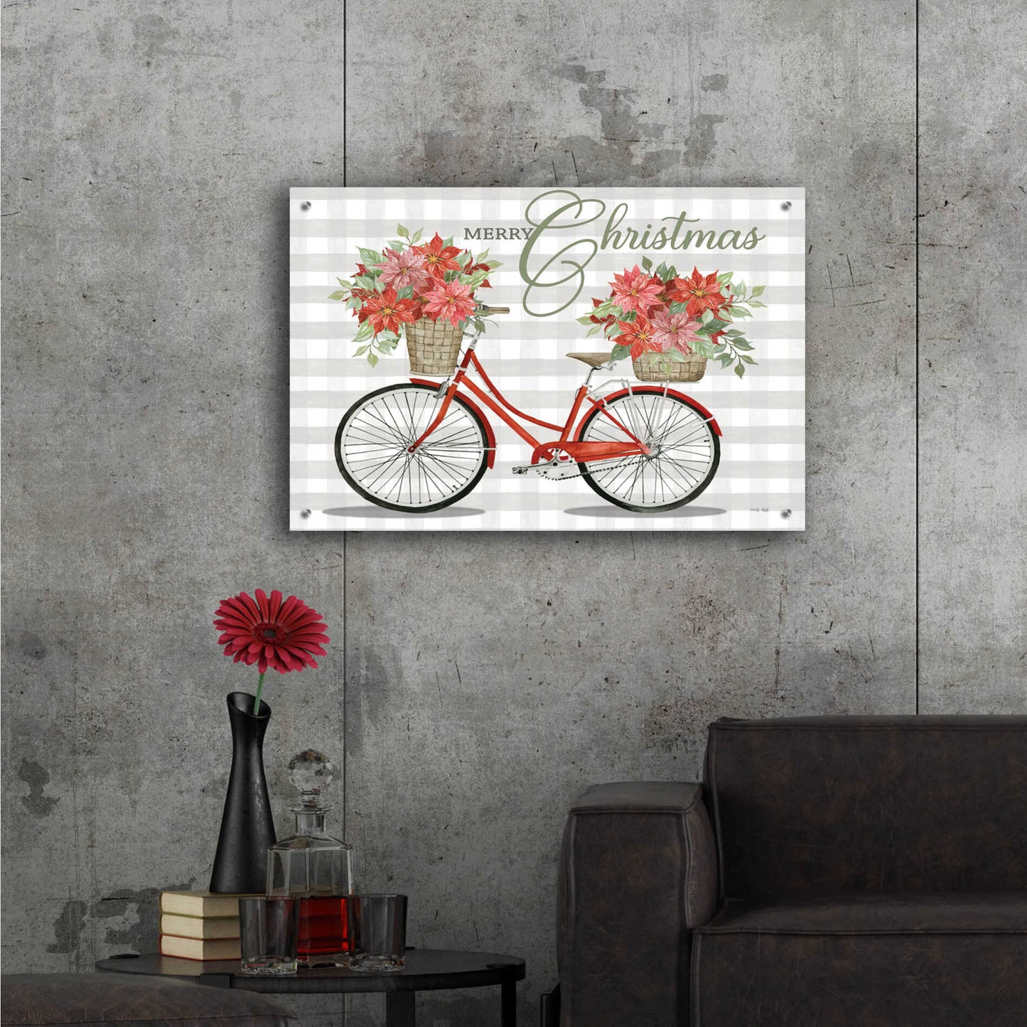 Epic Art 'Merry Christmas Bicycle I' by Cindy Jacobs, Acrylic Glass Wall Art,36x24