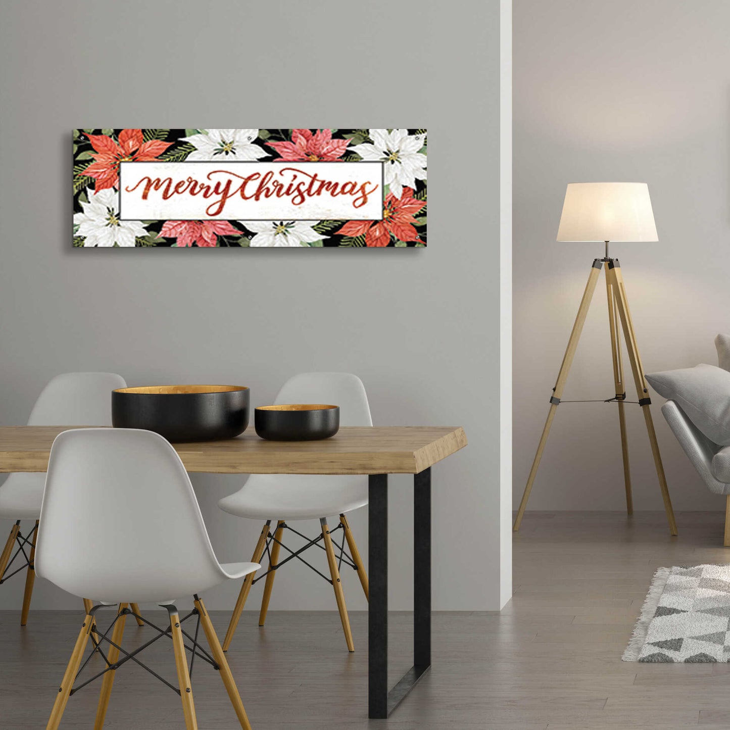 Epic Art 'Merry Christmas Poinsettias' by Cindy Jacobs, Acrylic Glass Wall Art,48x16