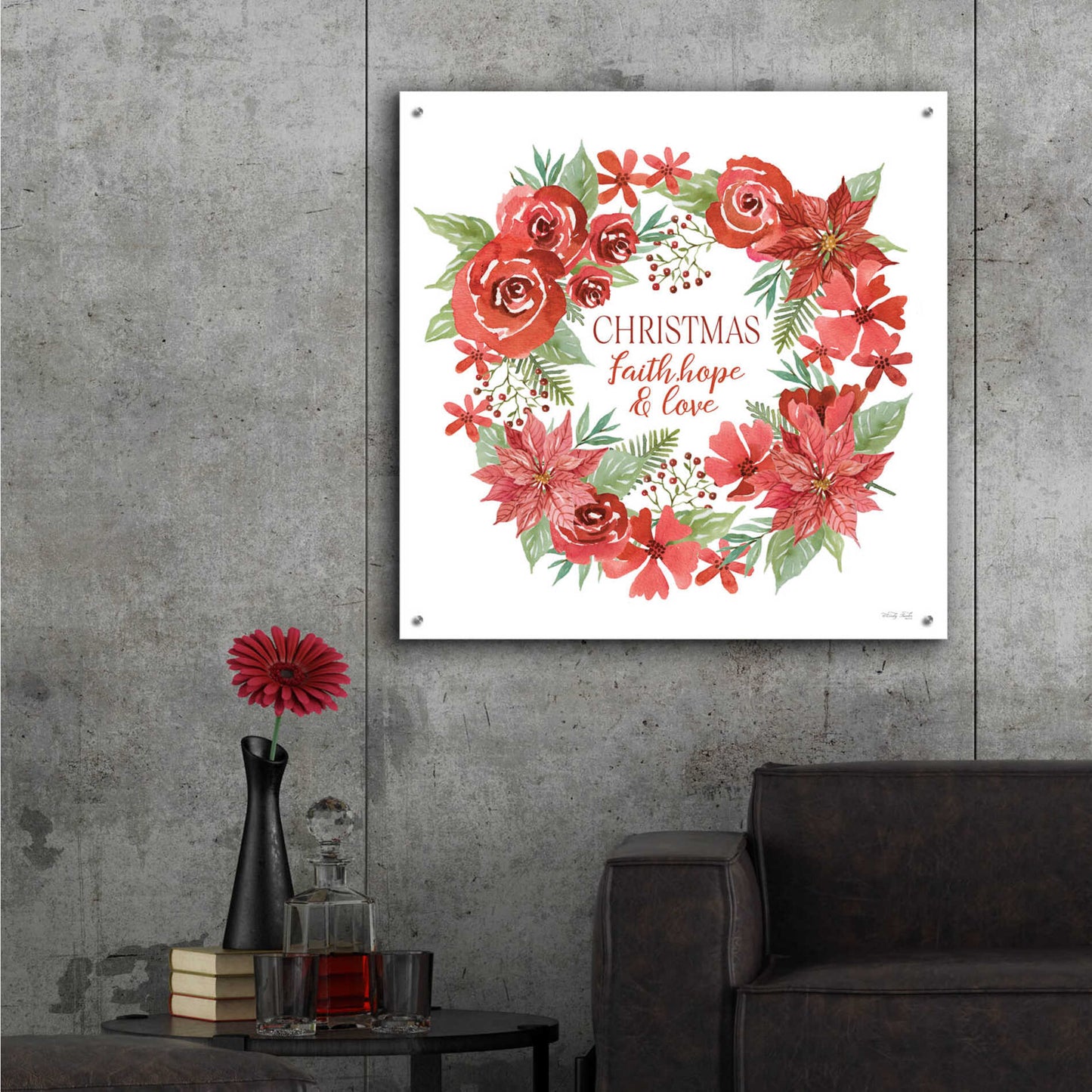 Epic Art 'Christmas Faith, Hope & Love Wreath' by Cindy Jacobs, Acrylic Glass Wall Art,36x36