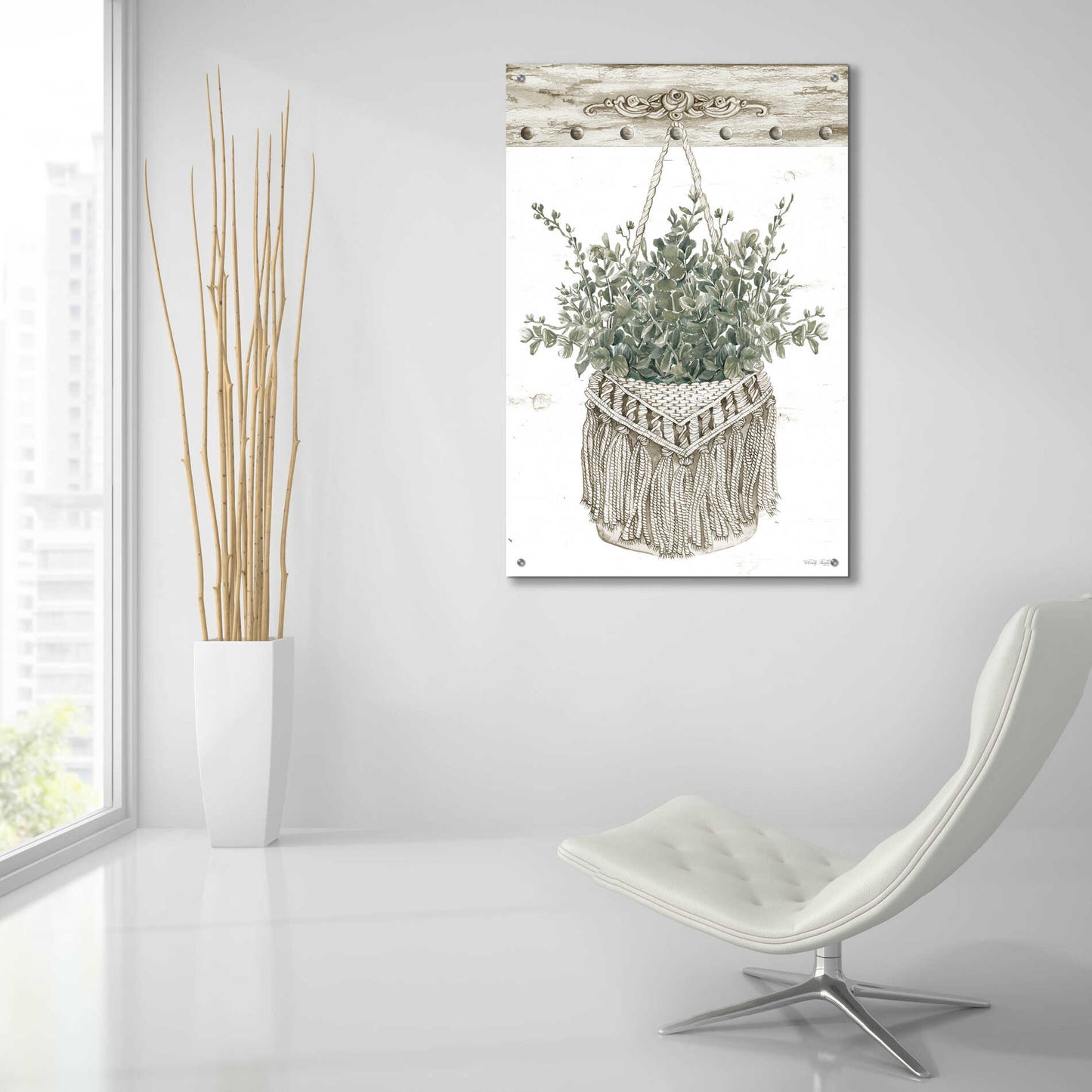 Epic Art 'Macrame Purse with Greenery I' by Cindy Jacobs, Acrylic Glass Wall Art,24x36