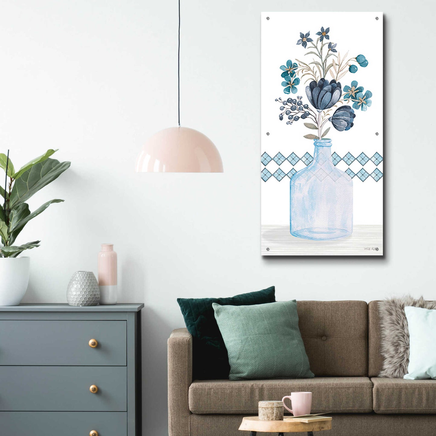 Epic Art 'Blue Mums' by Cindy Jacobs, Acrylic Glass Wall Art,24x48