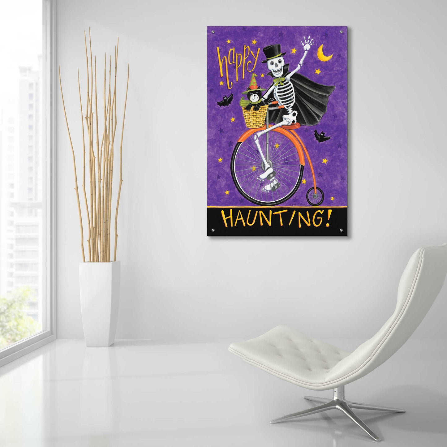 Epic Art 'Skelton on Bicycle' by Deb Strain, Acrylic Glass Wall Art,24x36