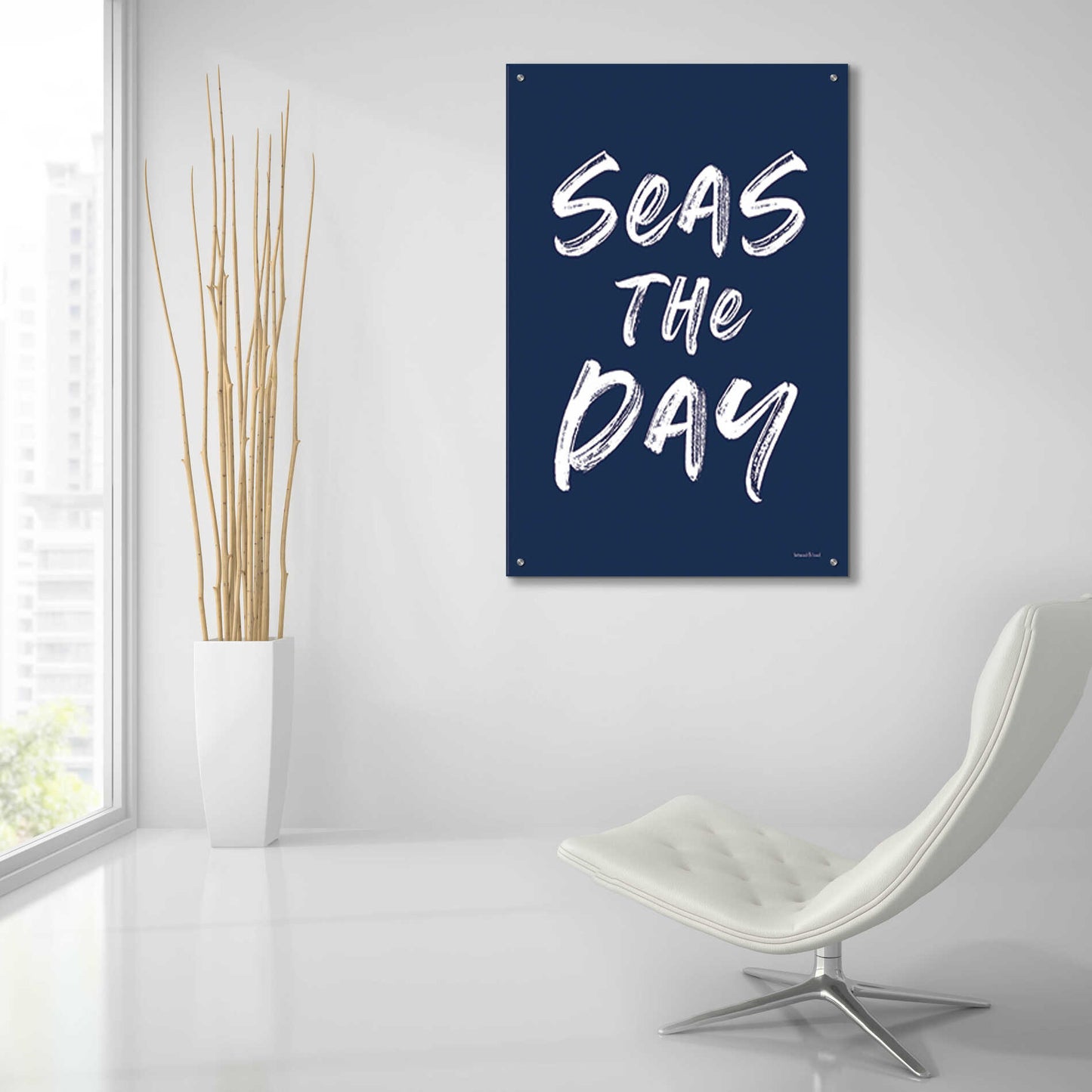 Epic Art 'Seas the Day Navy' by Lettered & Lined, Acrylic Glass Wall Art,24x36