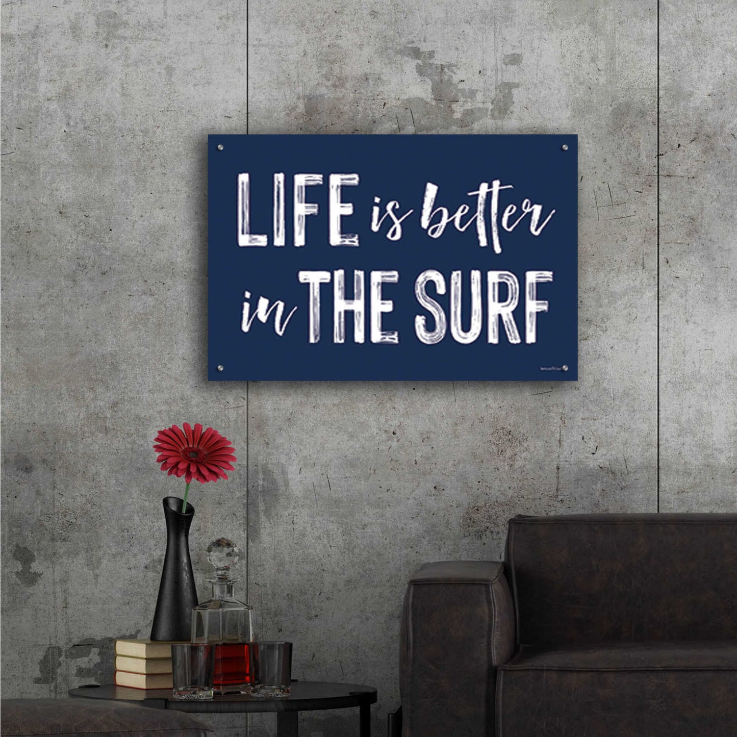 Epic Art 'Life is Better in the Surf Navy' by Lettered & Lined, Acrylic Glass Wall Art,36x24