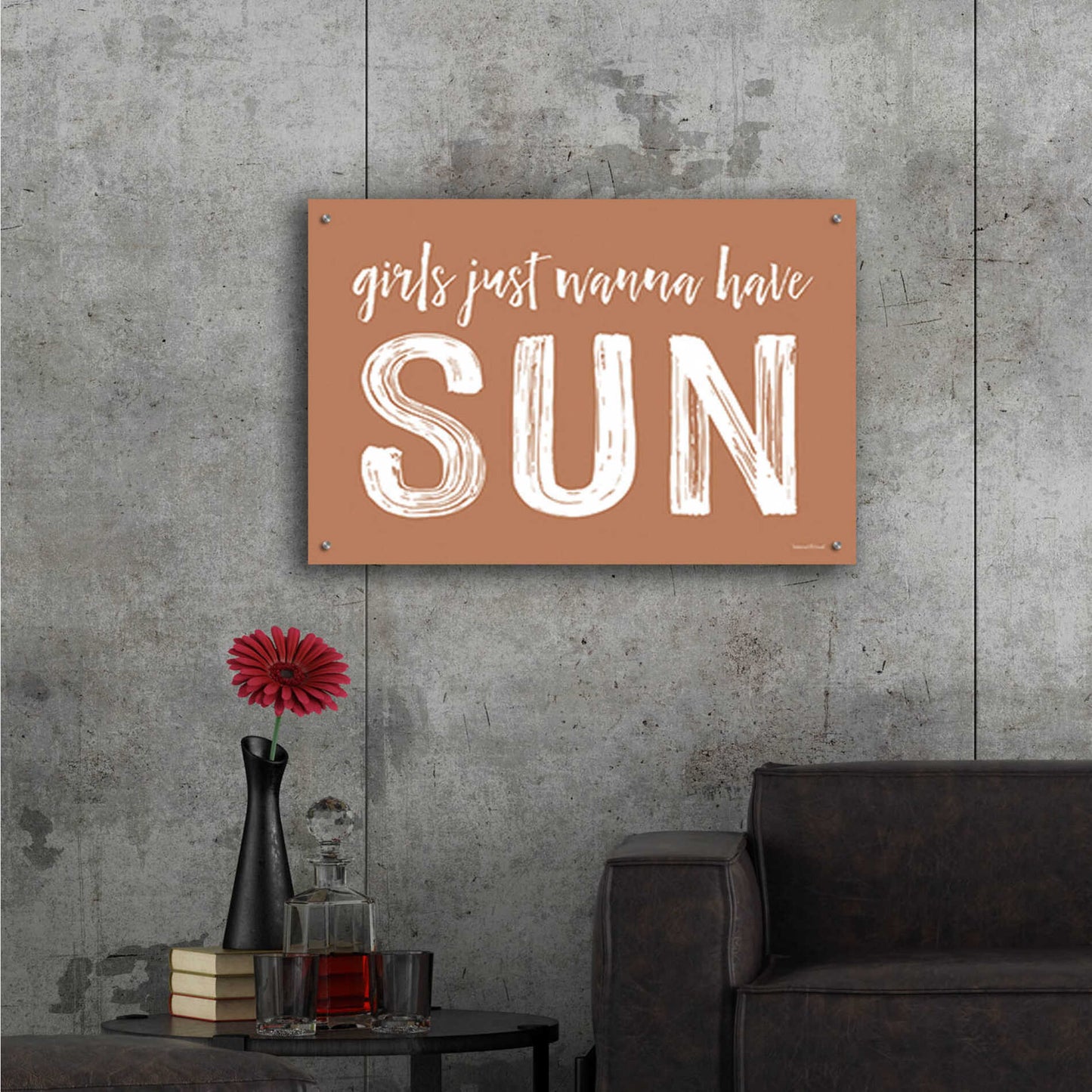 Epic Art 'Girls Just Wanna Have Sun Brown' by Lettered & Lined, Acrylic Glass Wall Art,36x24