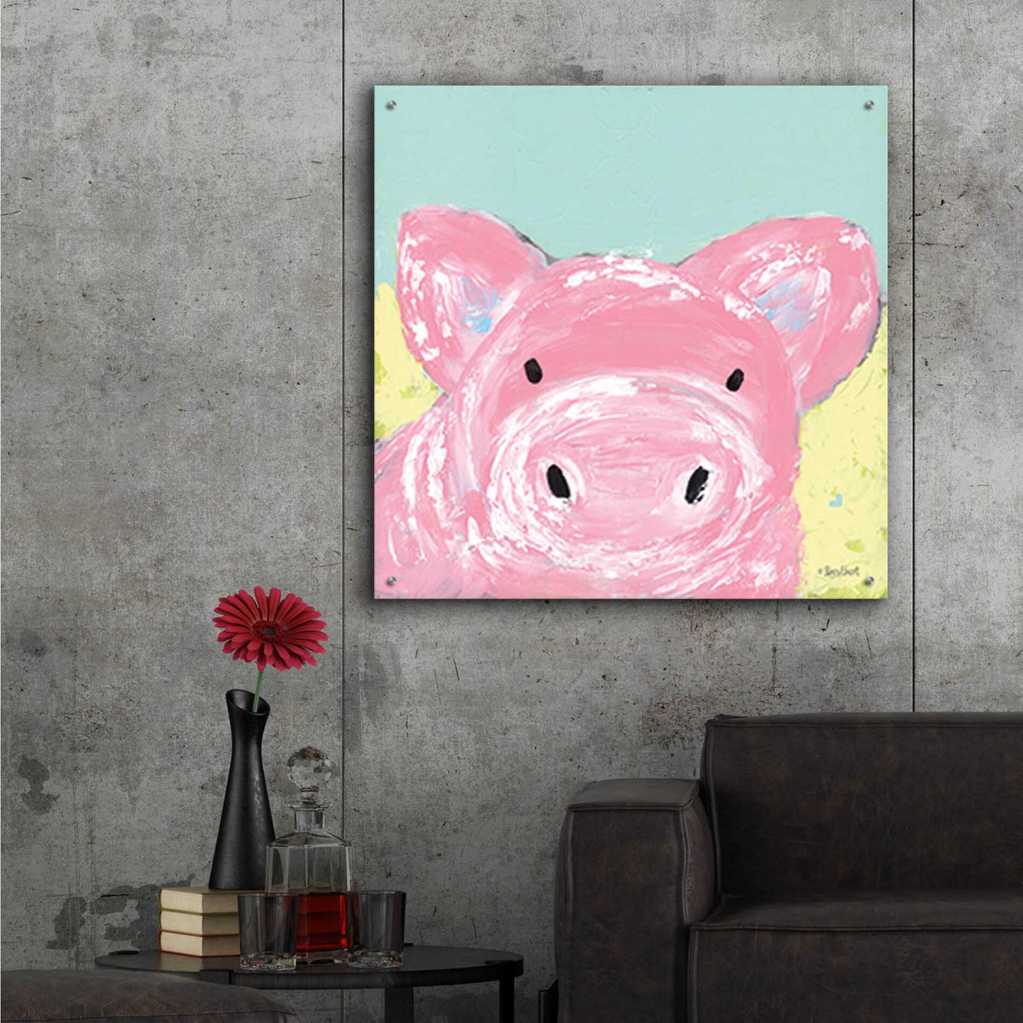 Epic Art 'Oink' by Roey Ebert, Acrylic Glass Wall Art,36x36