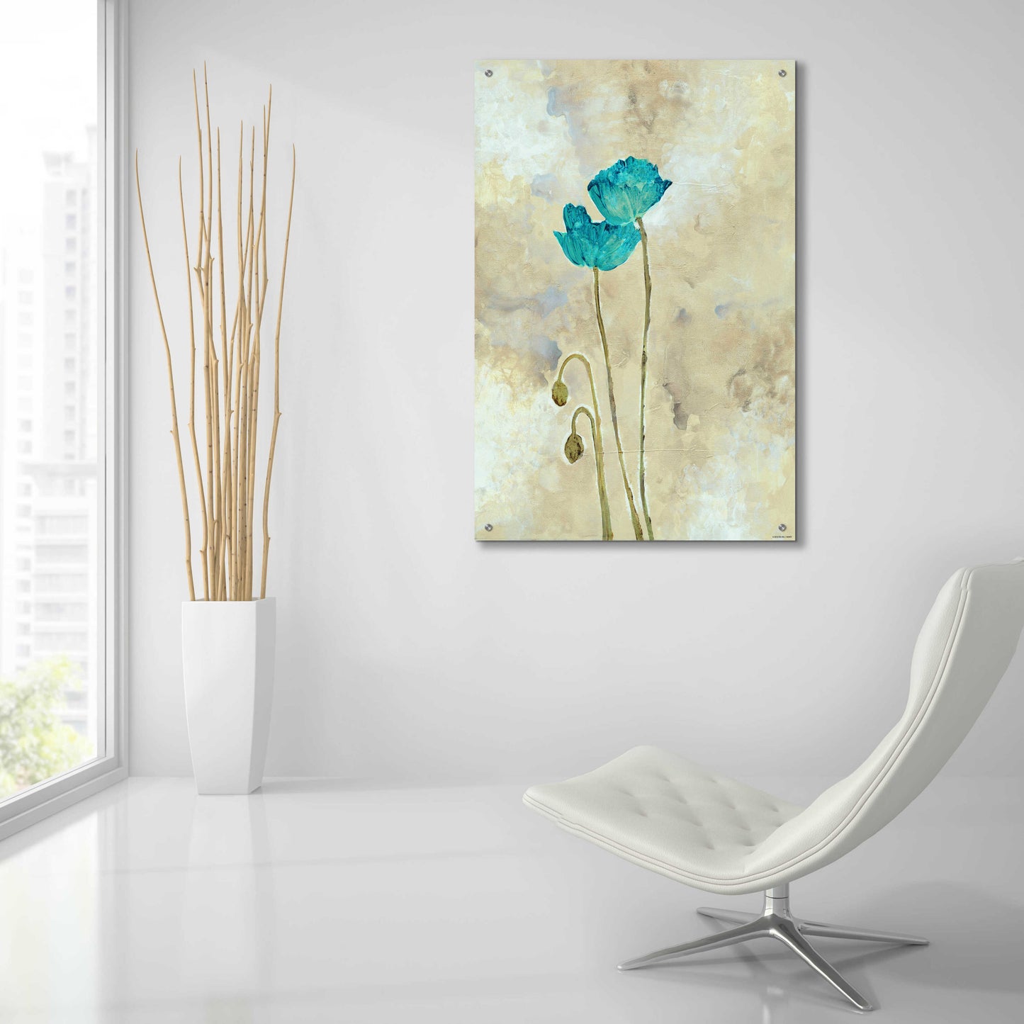 Epic Art 'Tealqoise Flowers 1' by Jadei Graphics, Acrylic Glass Wall Art,24x36