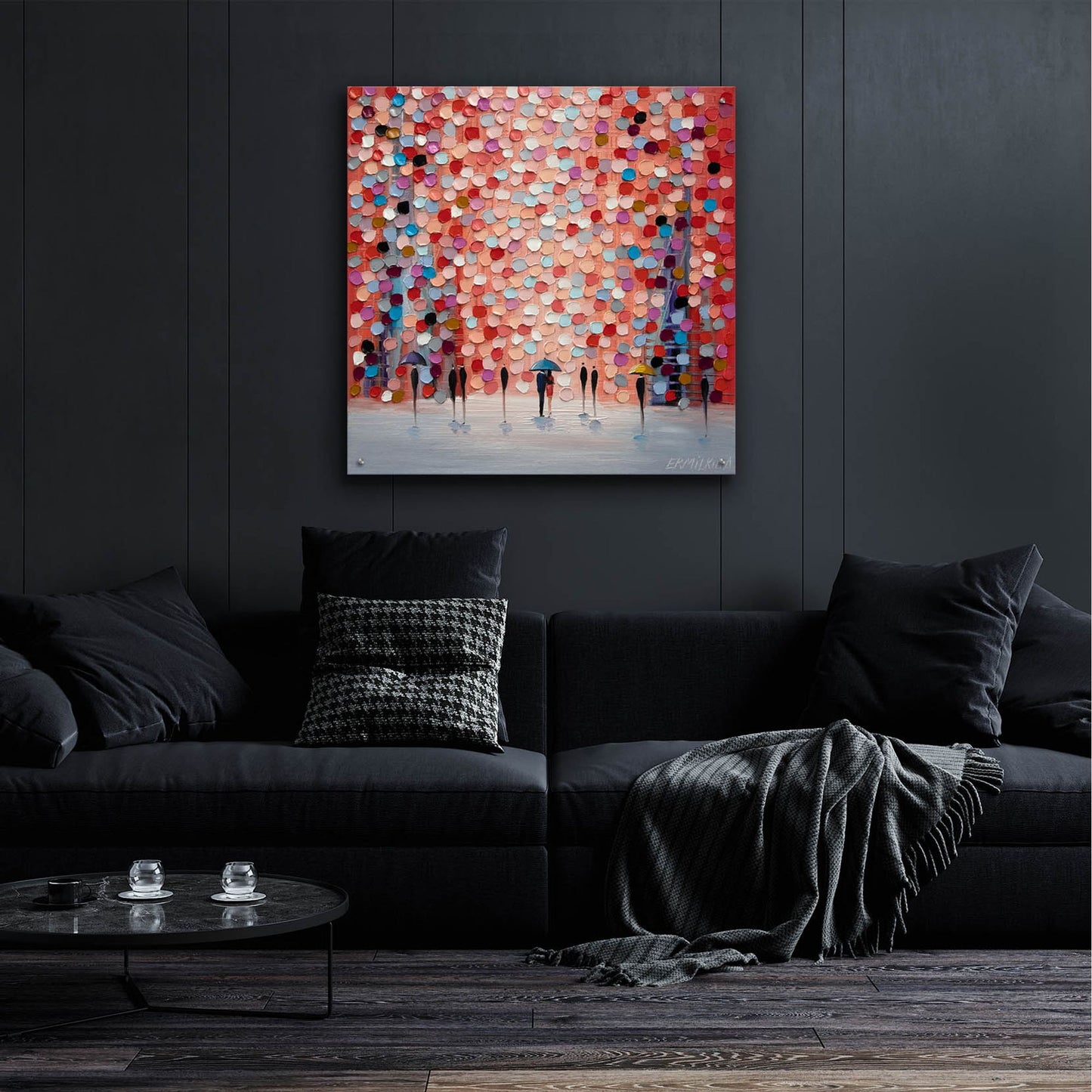 Epic Art 'Together Under The Pink Rain' by Ekaterina Ermilkina, Acrylic Glass Wall Art,36x36