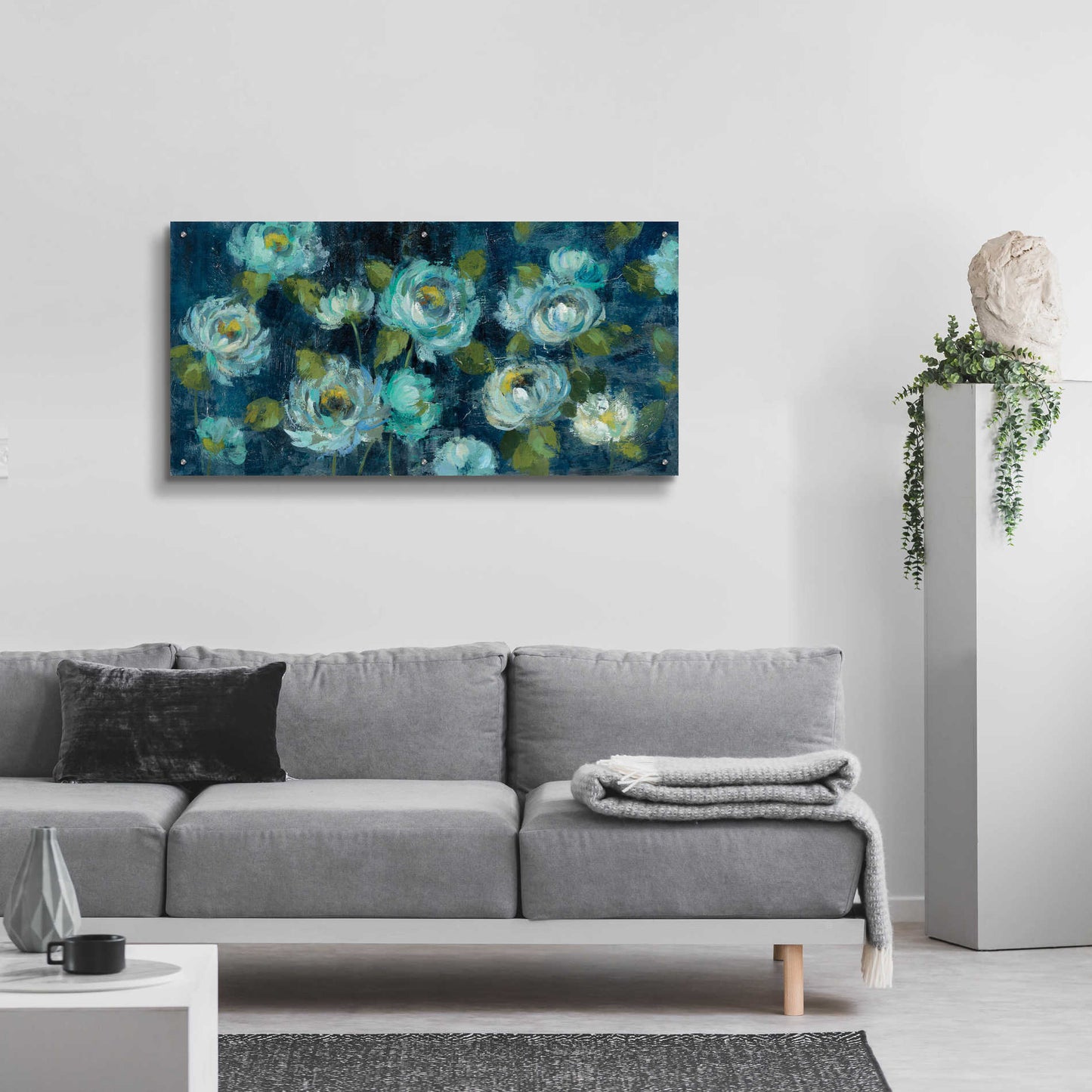 Epic Art 'Indigo Mums' by Silvia Vassileva, Acrylic Glass Wall Art,48x24
