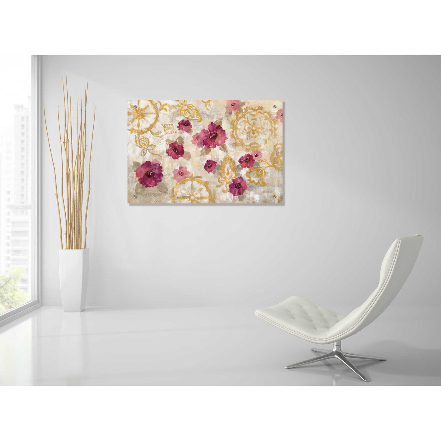 Epic Art 'Elegant Fresco Floral' by Silvia Vassileva, Acrylic Glass Wall Art,36x24