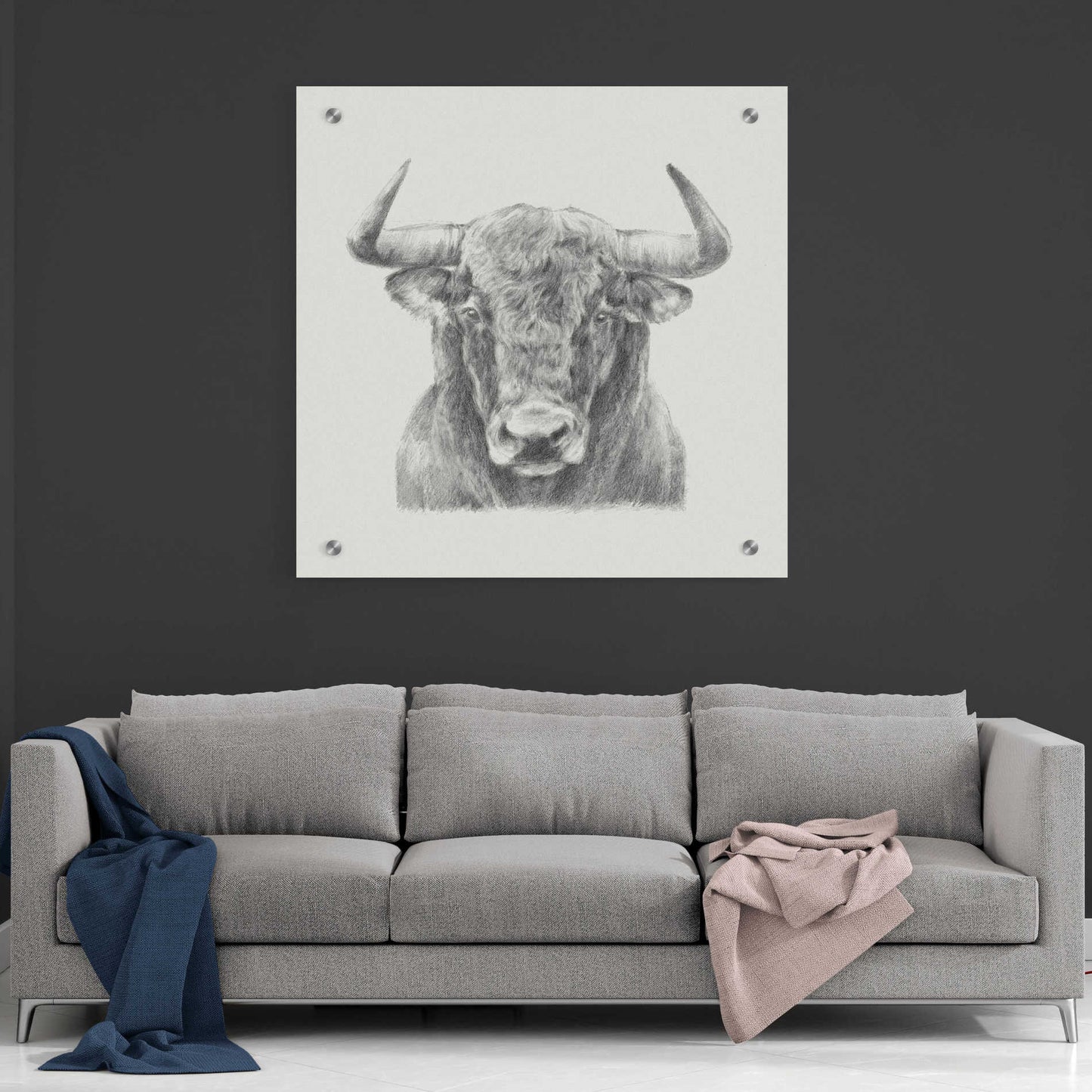Epic Art 'Black & White Bull' by Ethan Harper, Acrylic Glass Wall Art,36x36