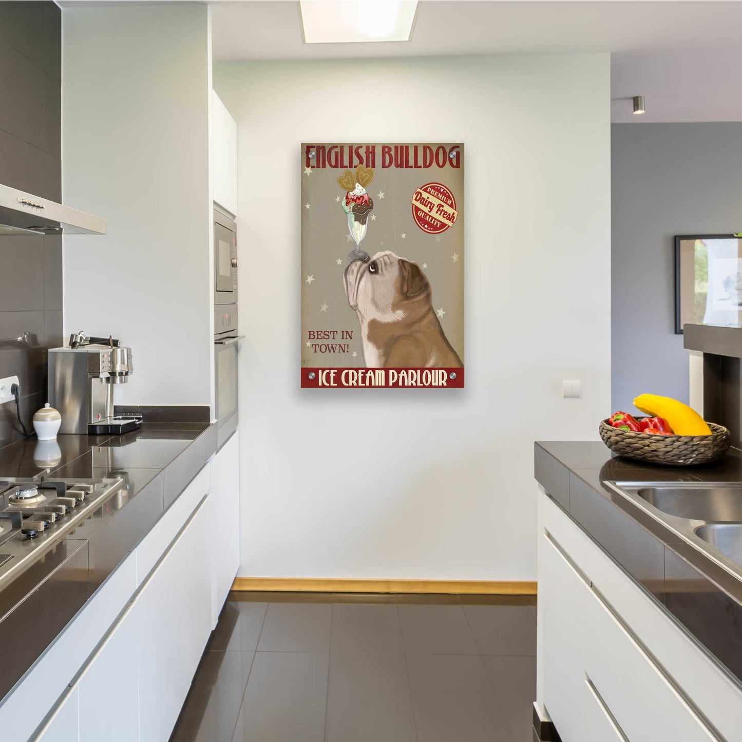 Epic Art 'English Bulldog Ice Cream' by Fab Funky, Acrylic Glass Wall Art,24x36