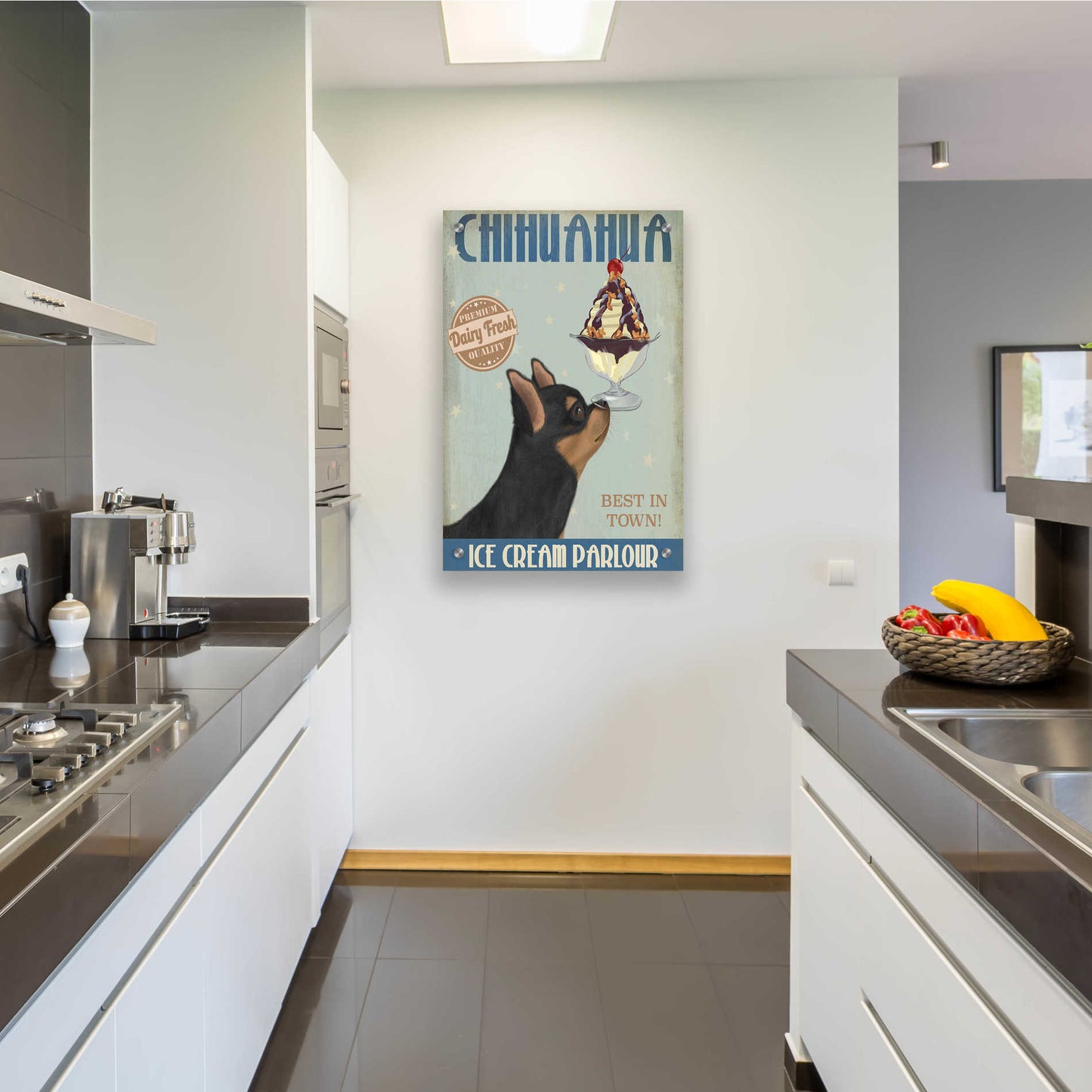 Epic Art 'Chihuahua, Black and Ginger, Ice Cream' by Fab Funky, Acrylic Glass Wall Art,24x36