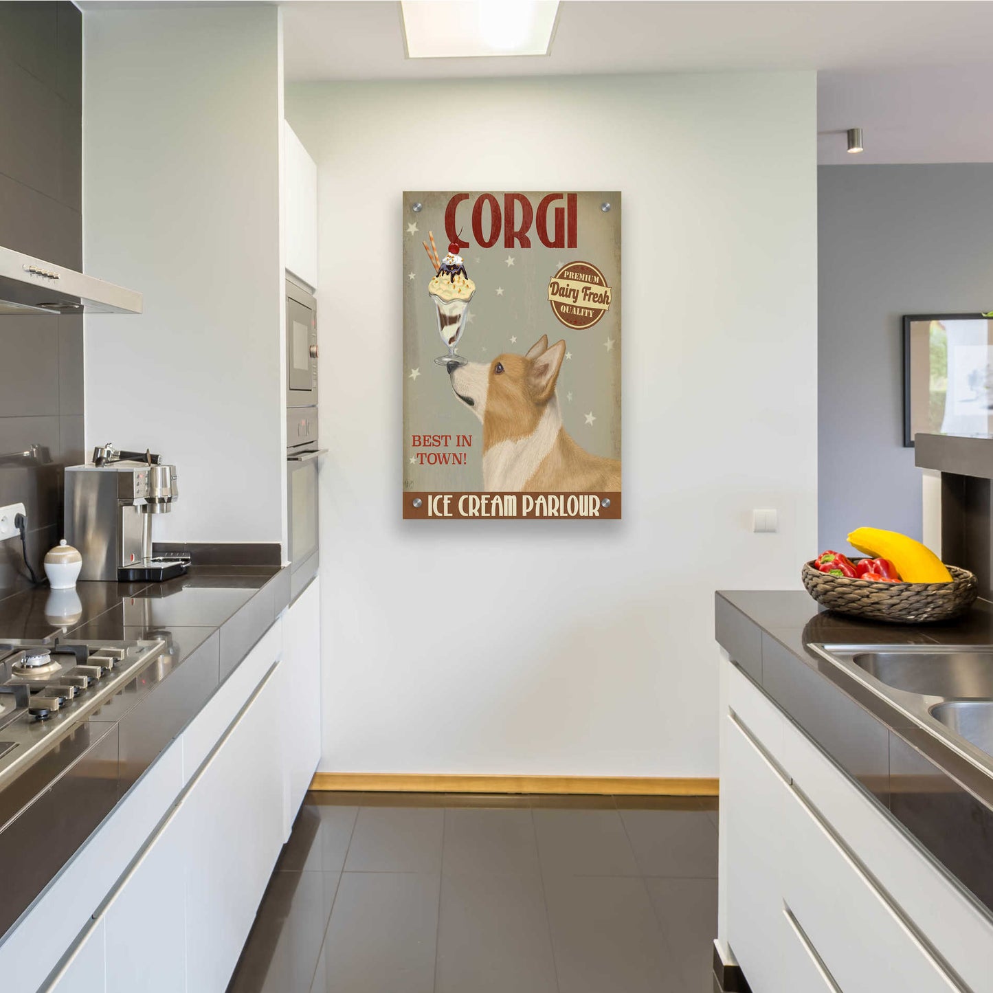 Epic Art 'Corgi, Tan, Ice Cream' by Fab Funky, Acrylic Glass Wall Art,24x36