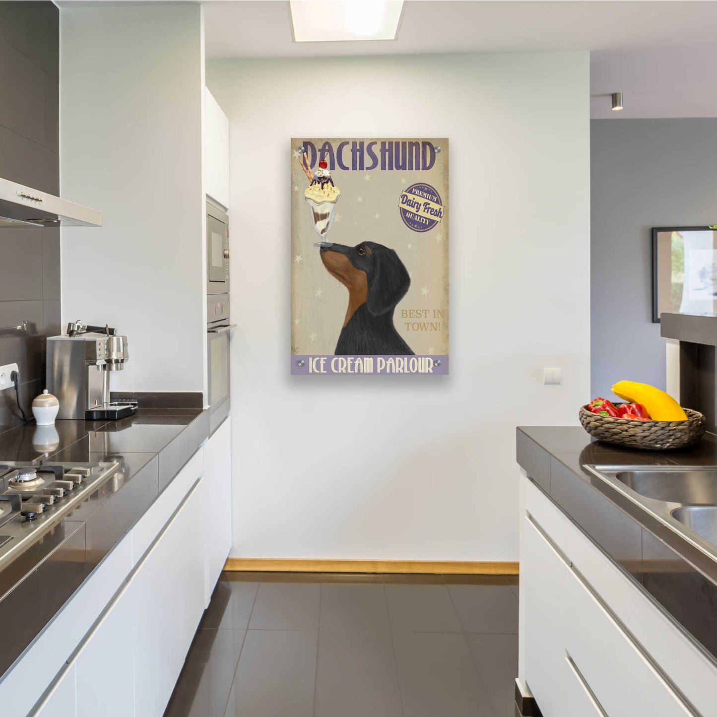 Epic Art 'Dachshund, Black and Tan, Ice Cream' by Fab Funky, Acrylic Glass Wall Art,24x36