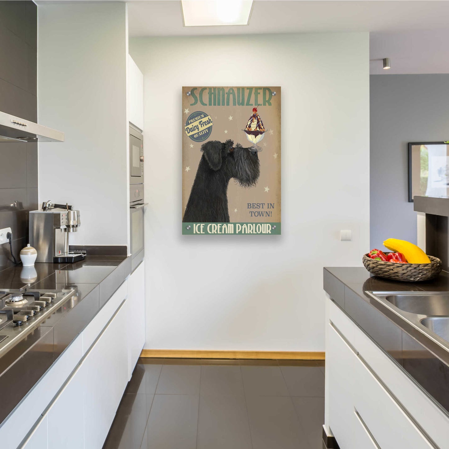 Epic Art 'Schnauzer, Black, Ice Cream' by Fab Funky, Acrylic Glass Wall Art,24x36