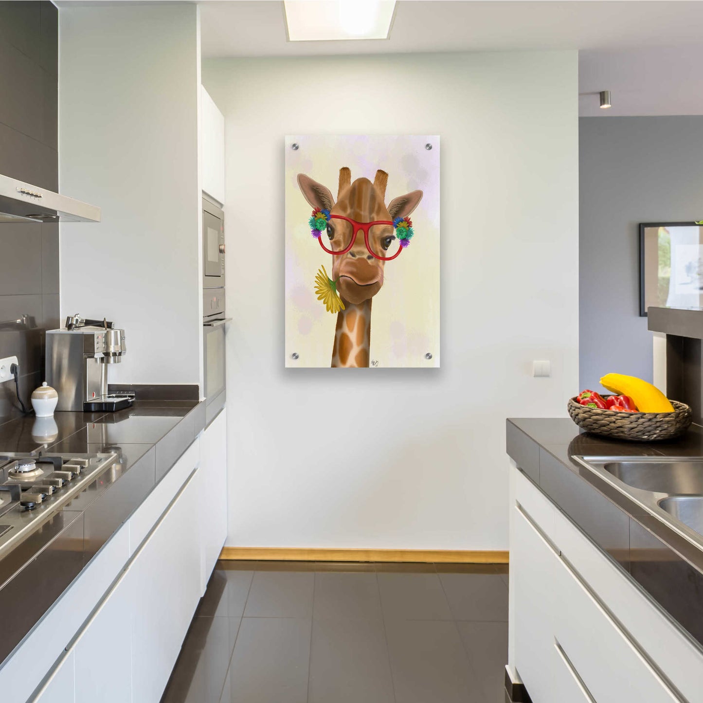 Epic Art 'Giraffe and Flower Glasses 3' by Fab Funky, Acrylic Glass Wall Art,24x36