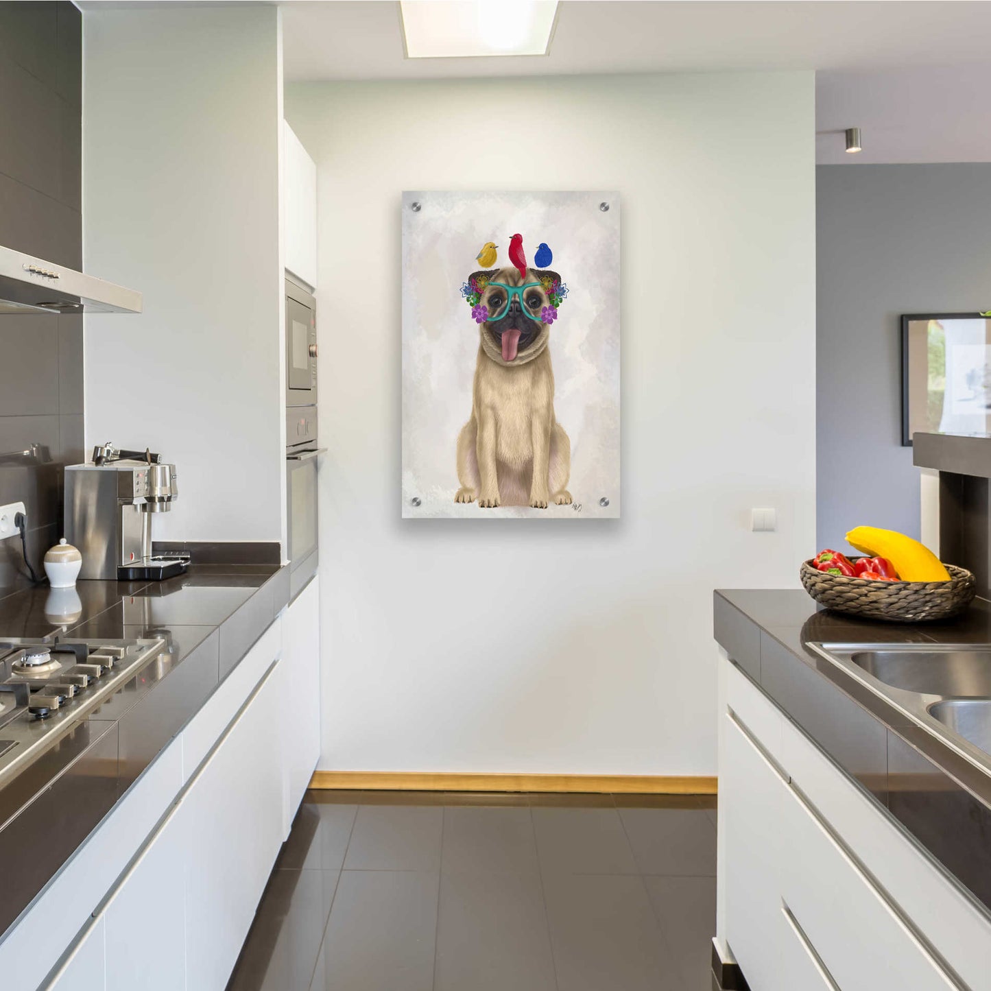 Epic Art 'Pug and Flower Glasses' by Fab Funky, Acrylic Glass Wall Art,24x36