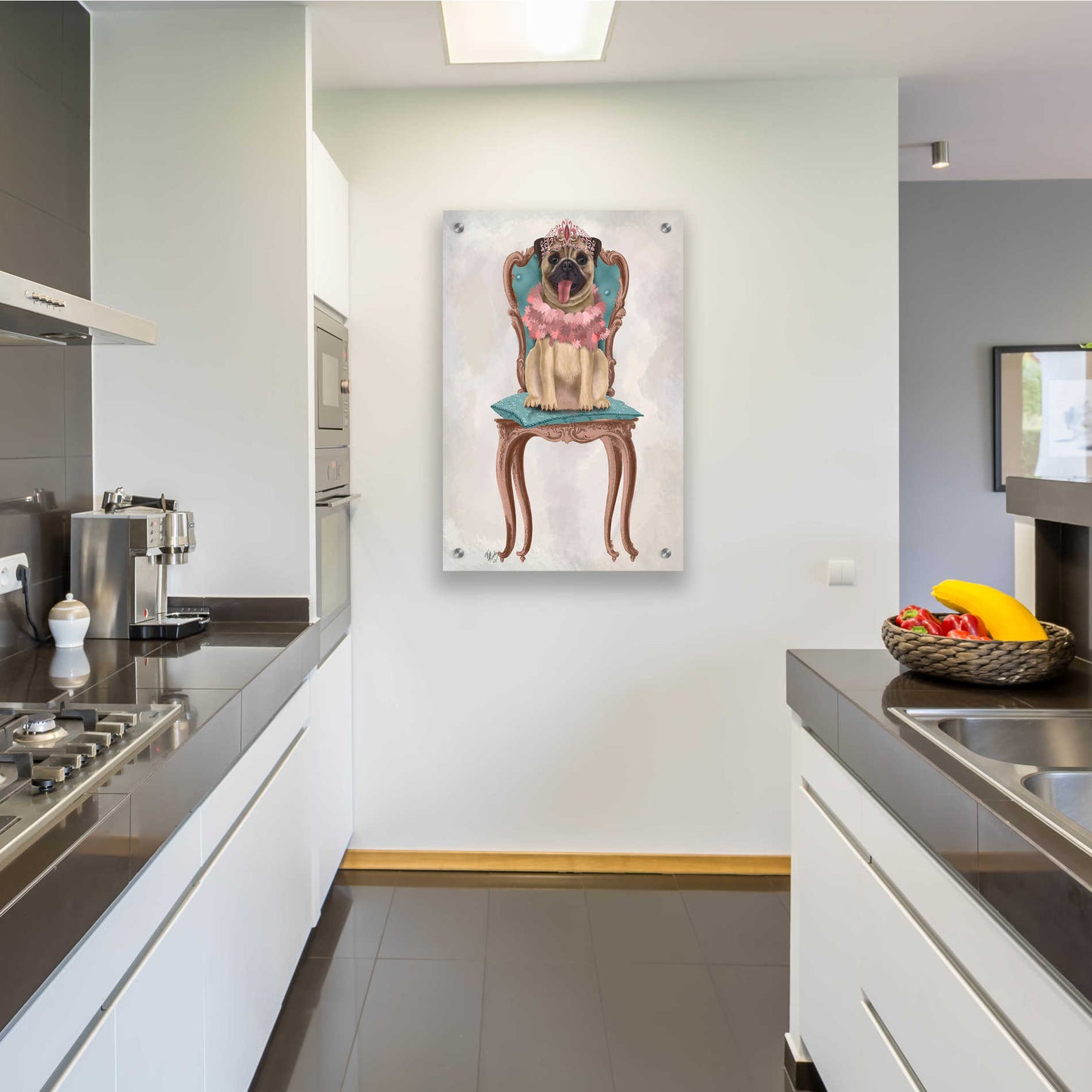 Epic Art 'Pug Princess on Chair' by Fab Funky, Acrylic Glass Wall Art,24x36