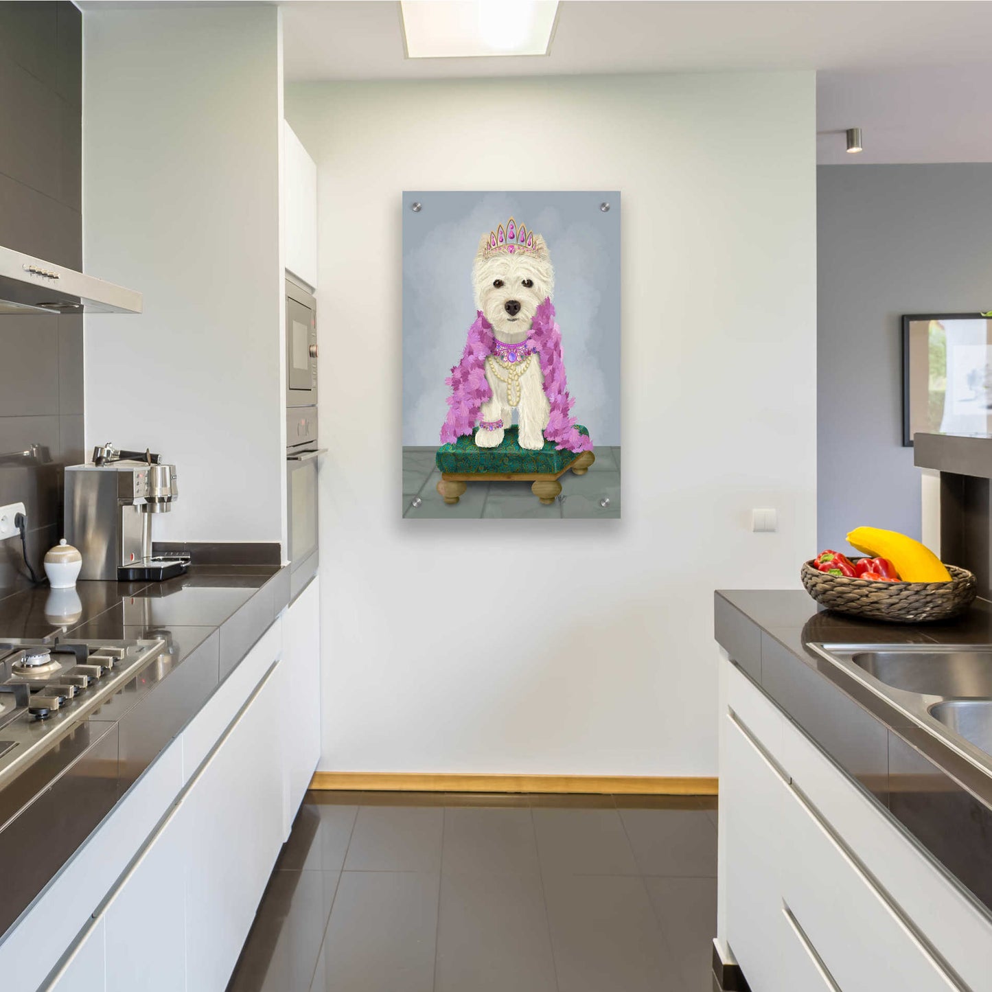 Epic Art 'West Highland Terrier with Tiara' by Fab Funky, Acrylic Glass Wall Art,24x36