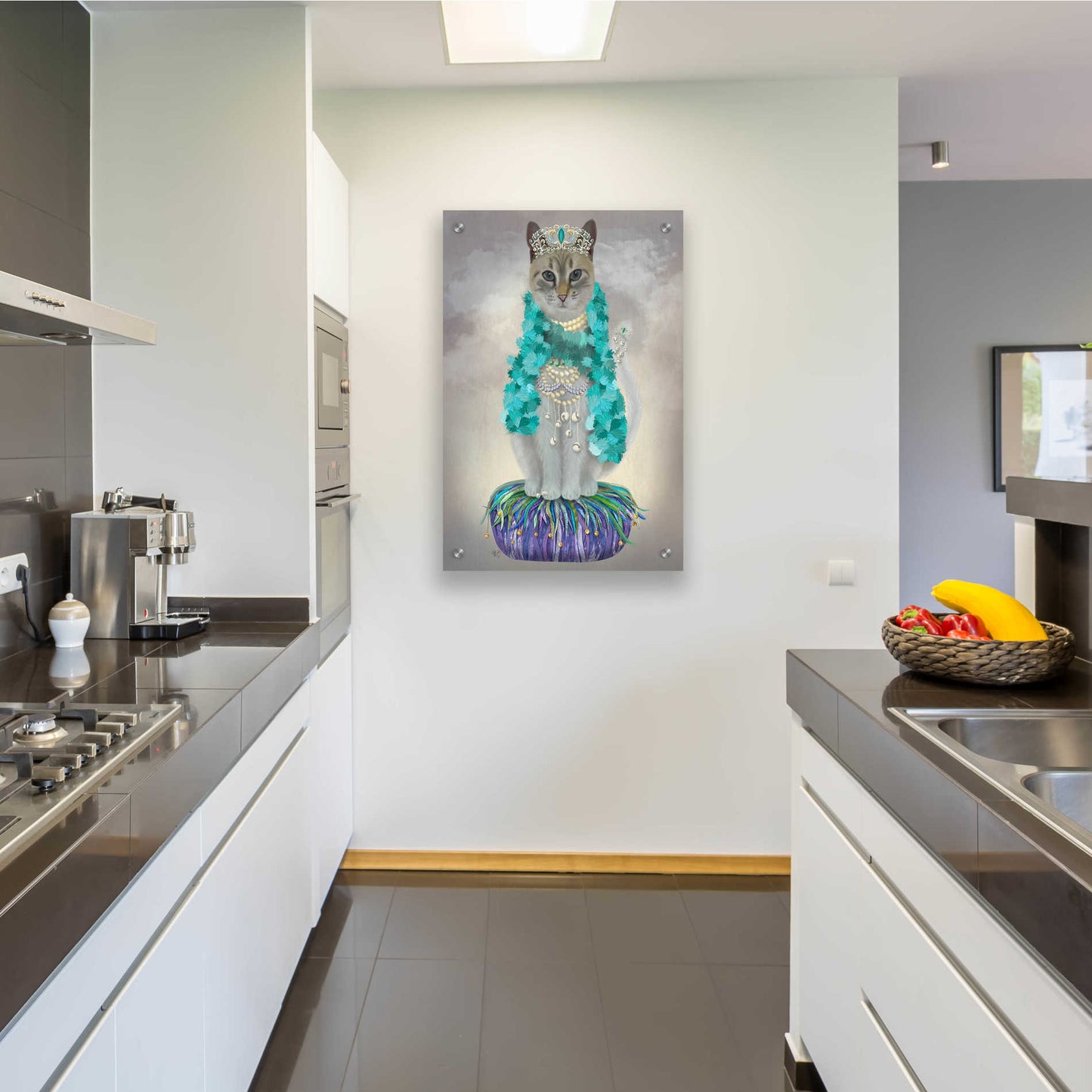 Epic Art 'Grey Cat With Bells, Full' by Fab Funky, Acrylic Glass Wall Art,24x36