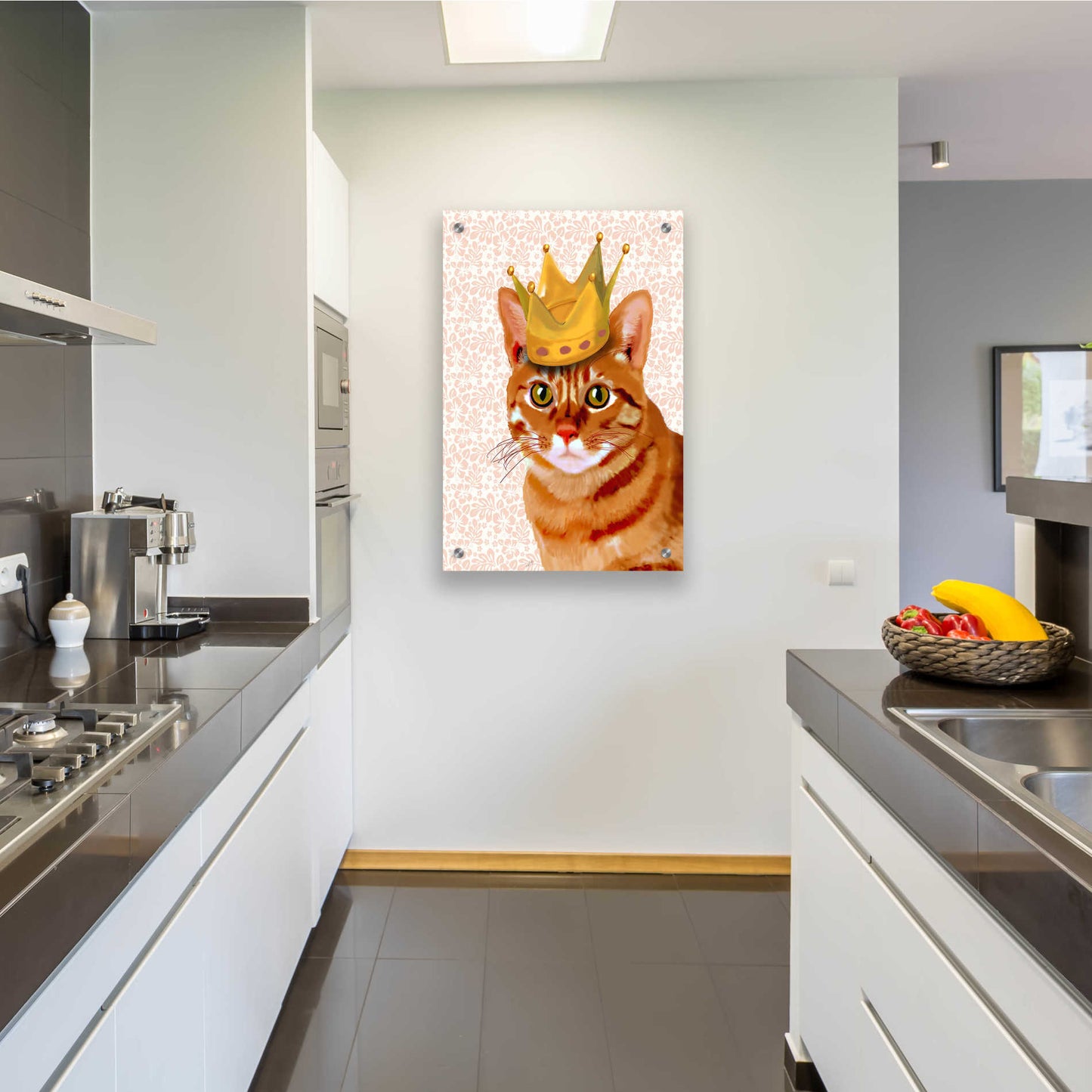 Epic Art 'Ginger Cat with Crown Portrait' by Fab Funky, Acrylic Glass Wall Art,24x36