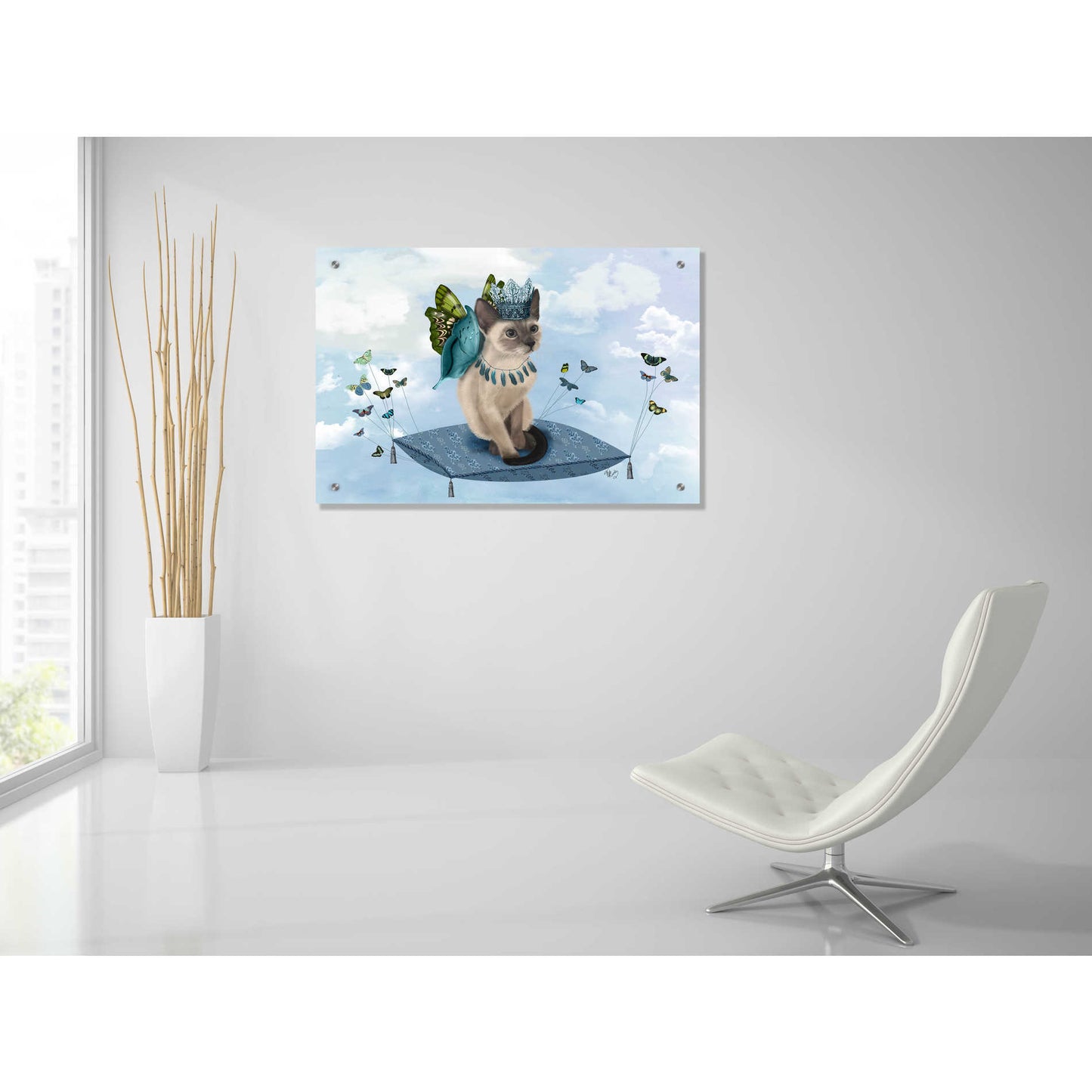 Epic Art 'Cat on Pillow with Butterflies' by Fab Funky, Acrylic Glass Wall Art,36x24