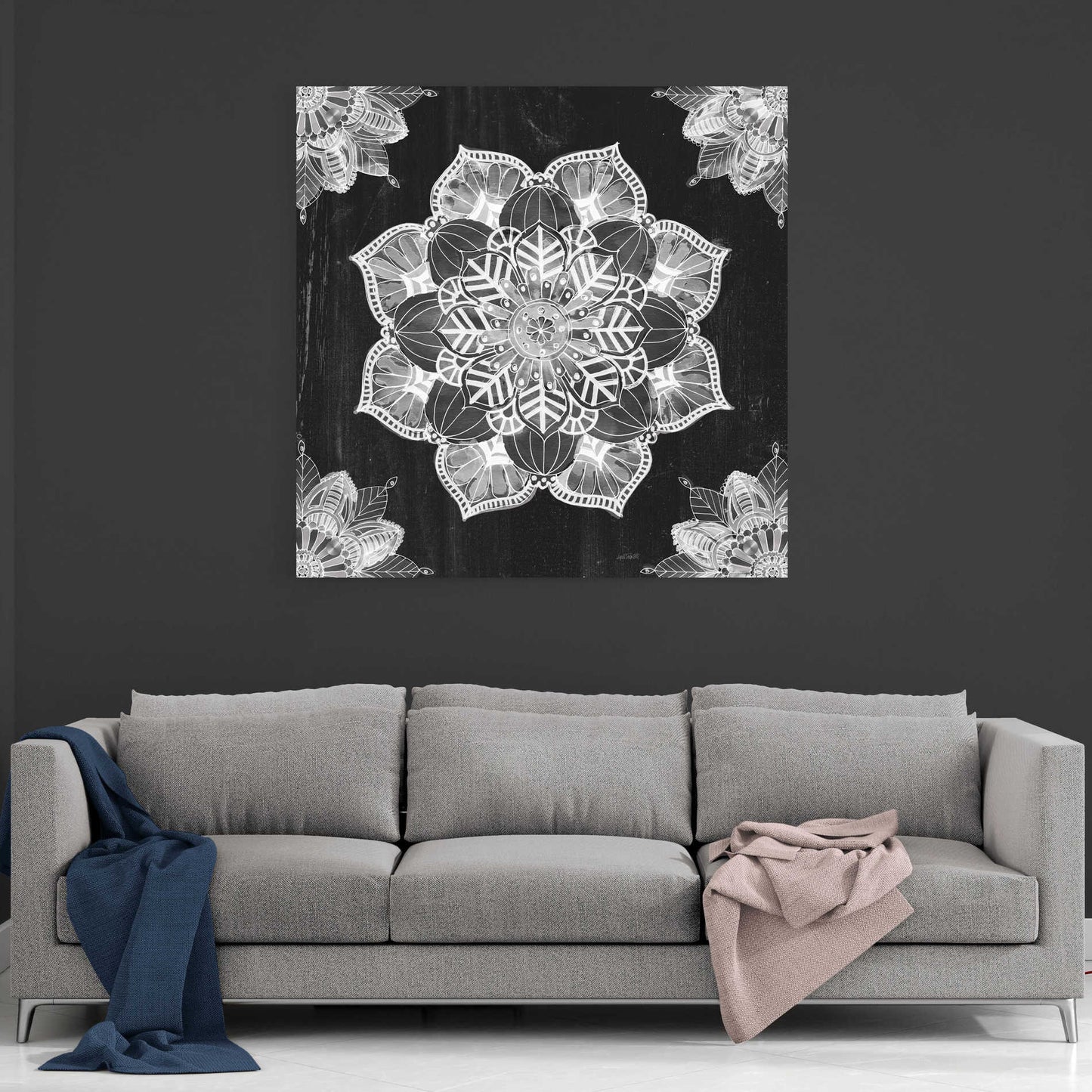 Epic Art 'Mandala Morning V Black and White' by Ann Tavoletti, Acrylic Glass Wall Art,36x36